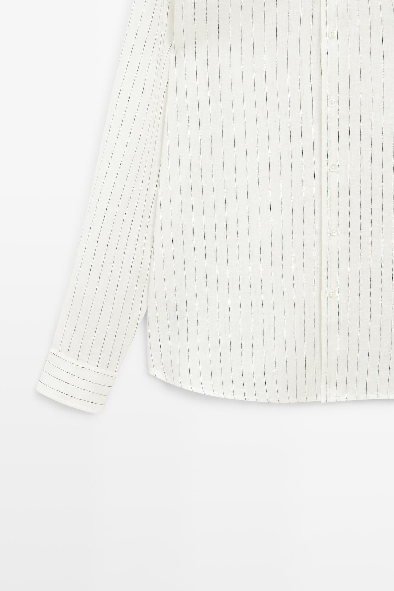 100% linen regular fit striped shirt — CREAM