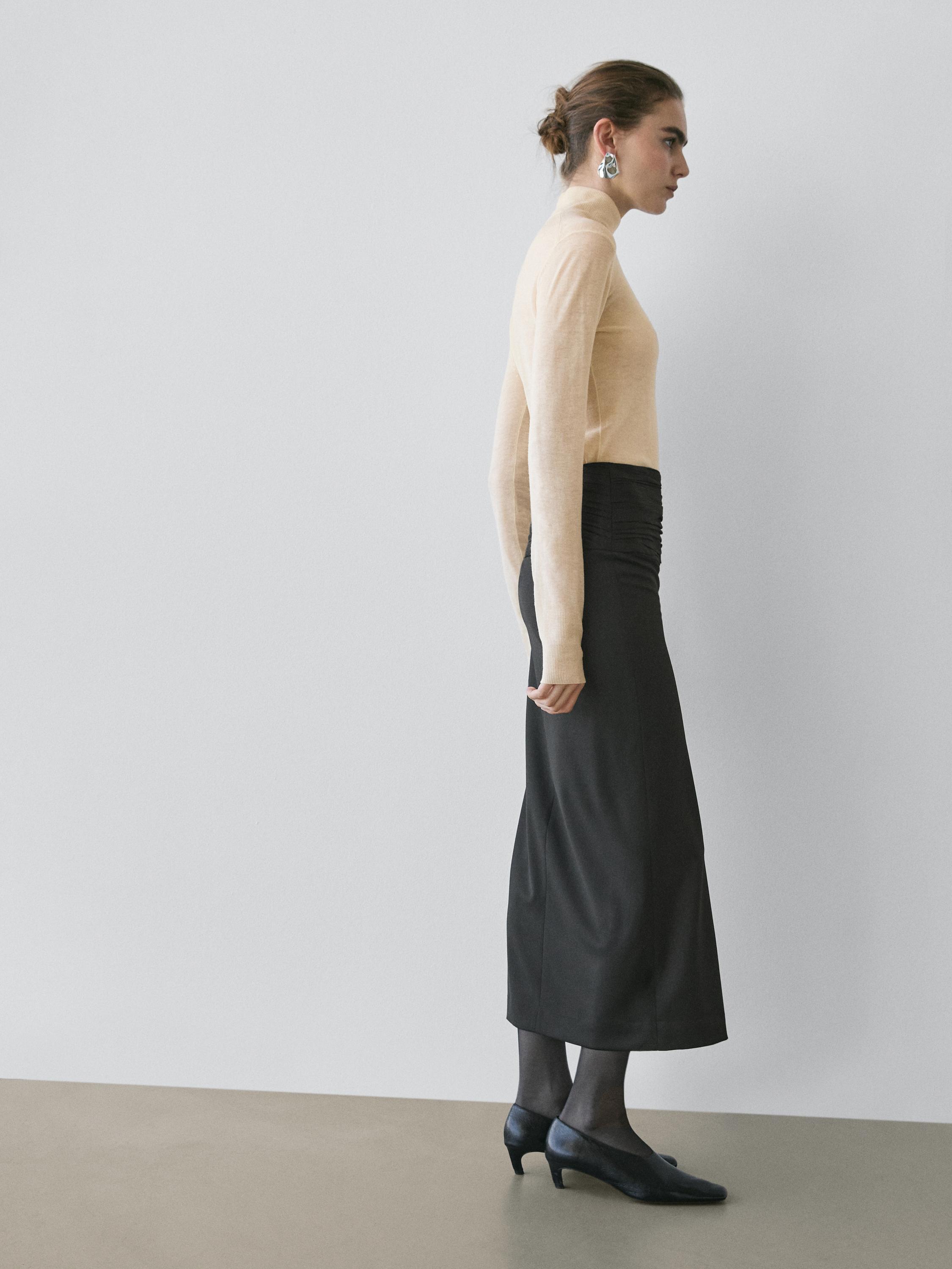 Straight midi skirt with gathered sash - STUDIO — BLACK