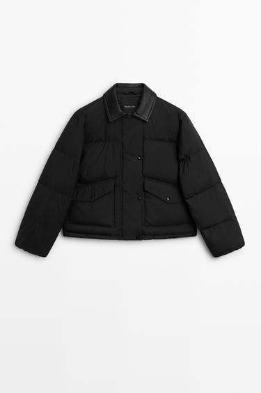 Down bomber jacket with nappa leather collar — BLACK 2