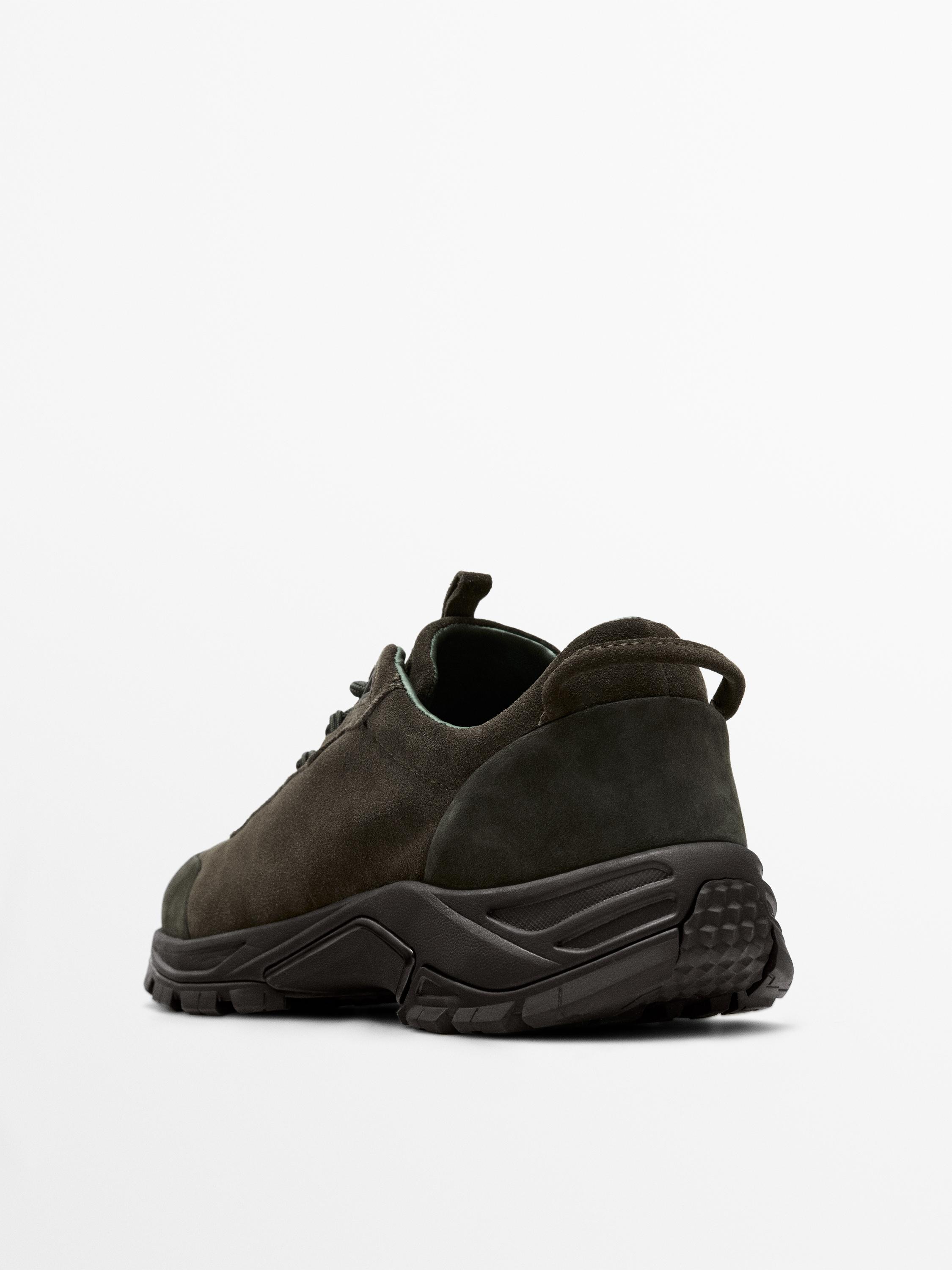 Technical trainers with leather pieces — BROWN