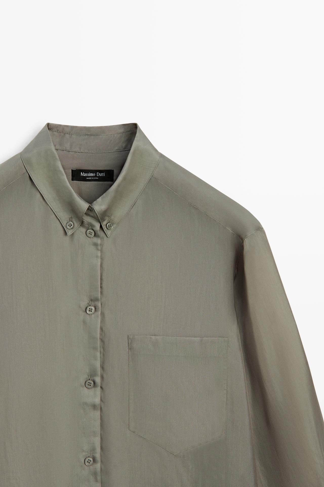 Flowing shirt with pocket detail — Greyish green