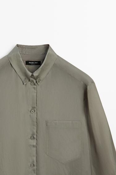 Flowing shirt with pocket detail — Greyish green 4