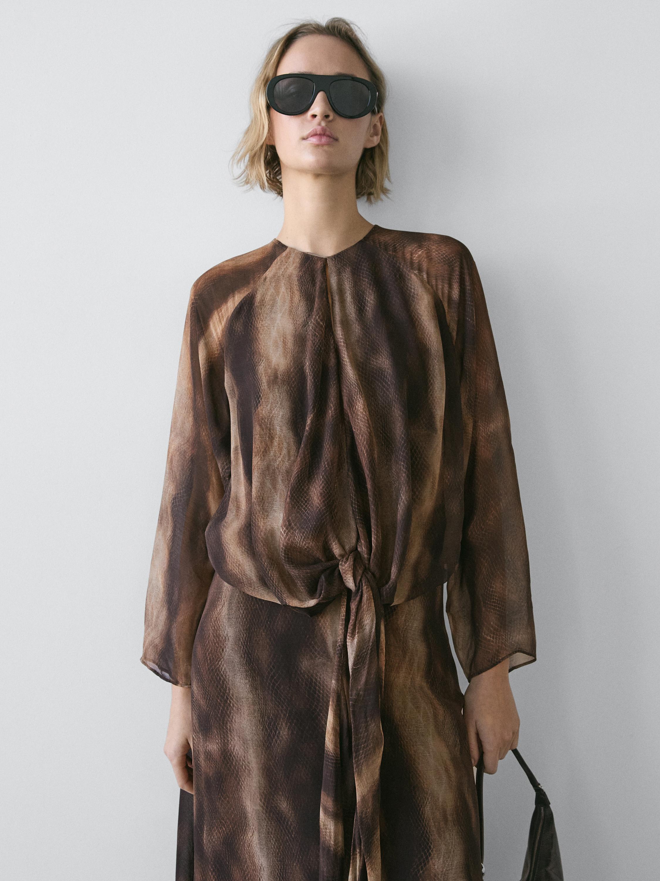 Flowing animal print dress — BROWN