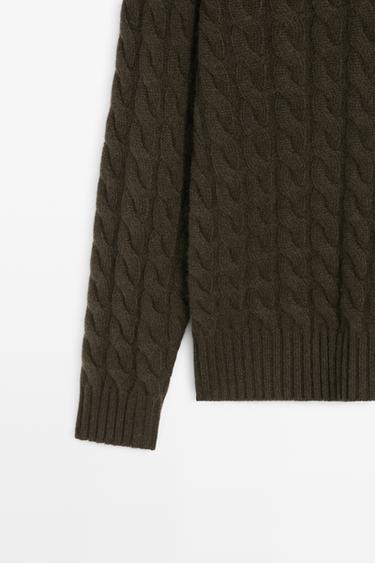 Cable-knit cashmere polo sweater — GREEN 7