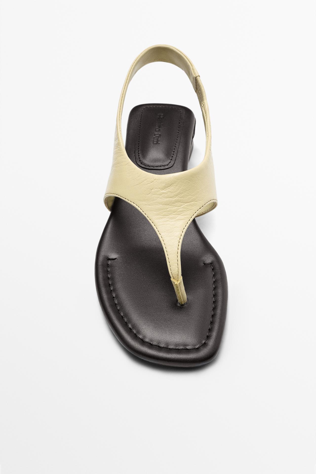 Leather sandals with block heel — CREAM
