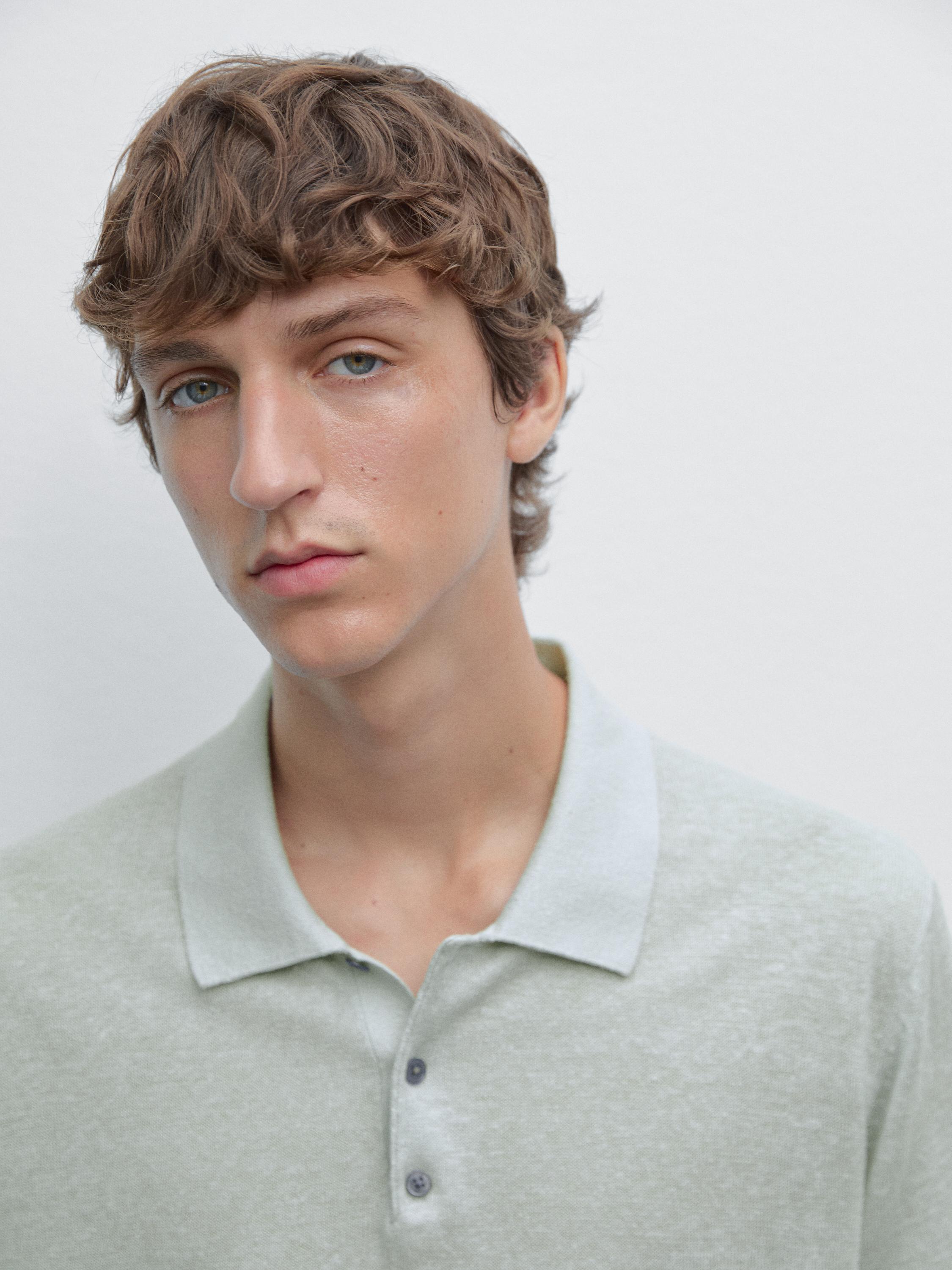 100% linen knit polo shirt