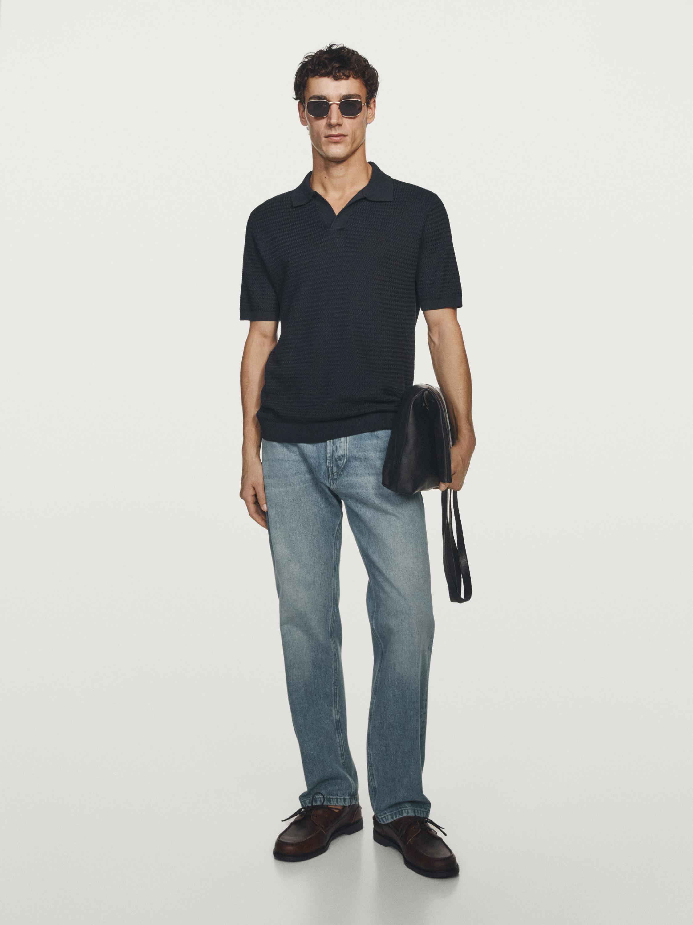 Kaus polo rajut bertekstur lengan pendek