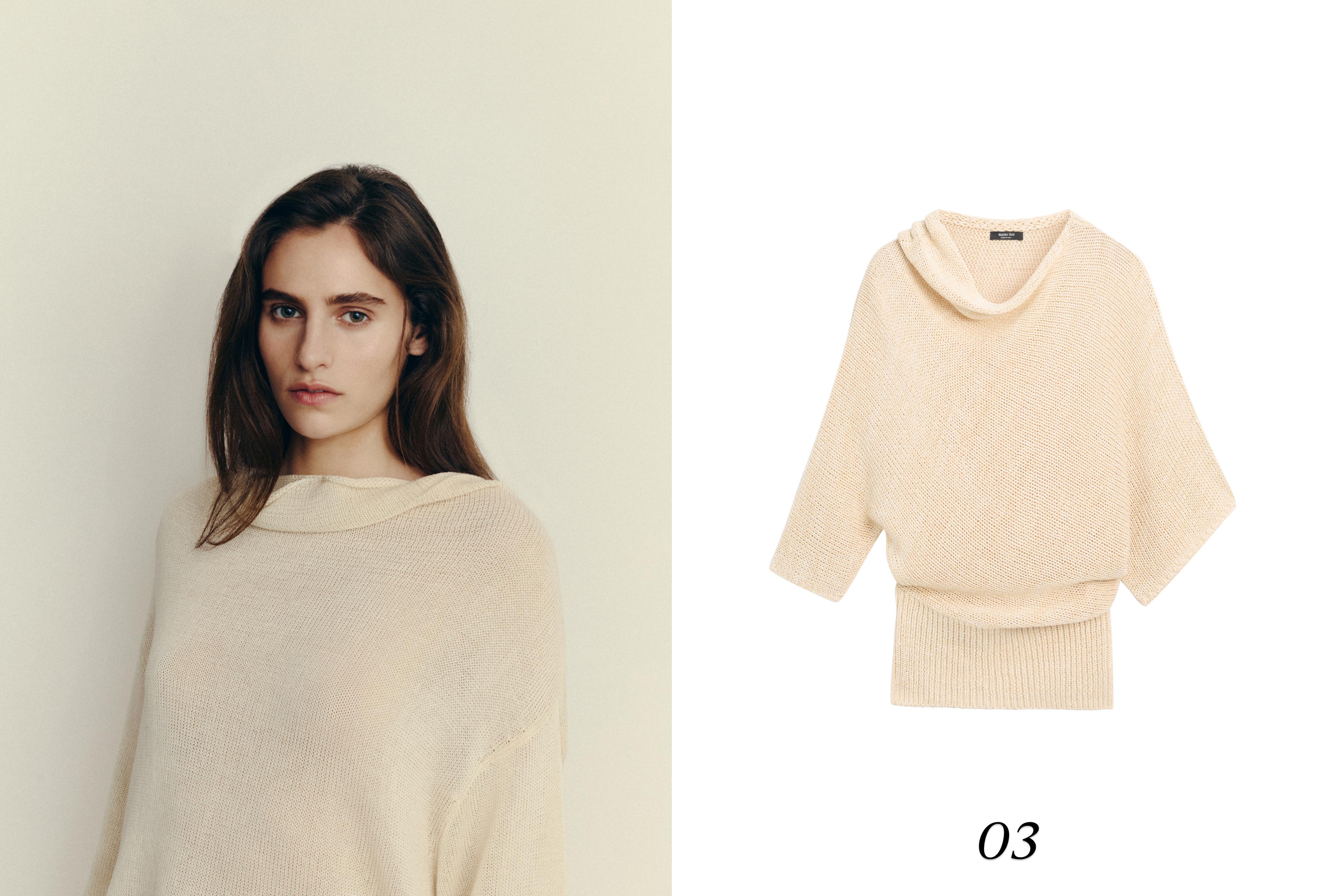 100% cotton knit sweater with back ties — BEIGE