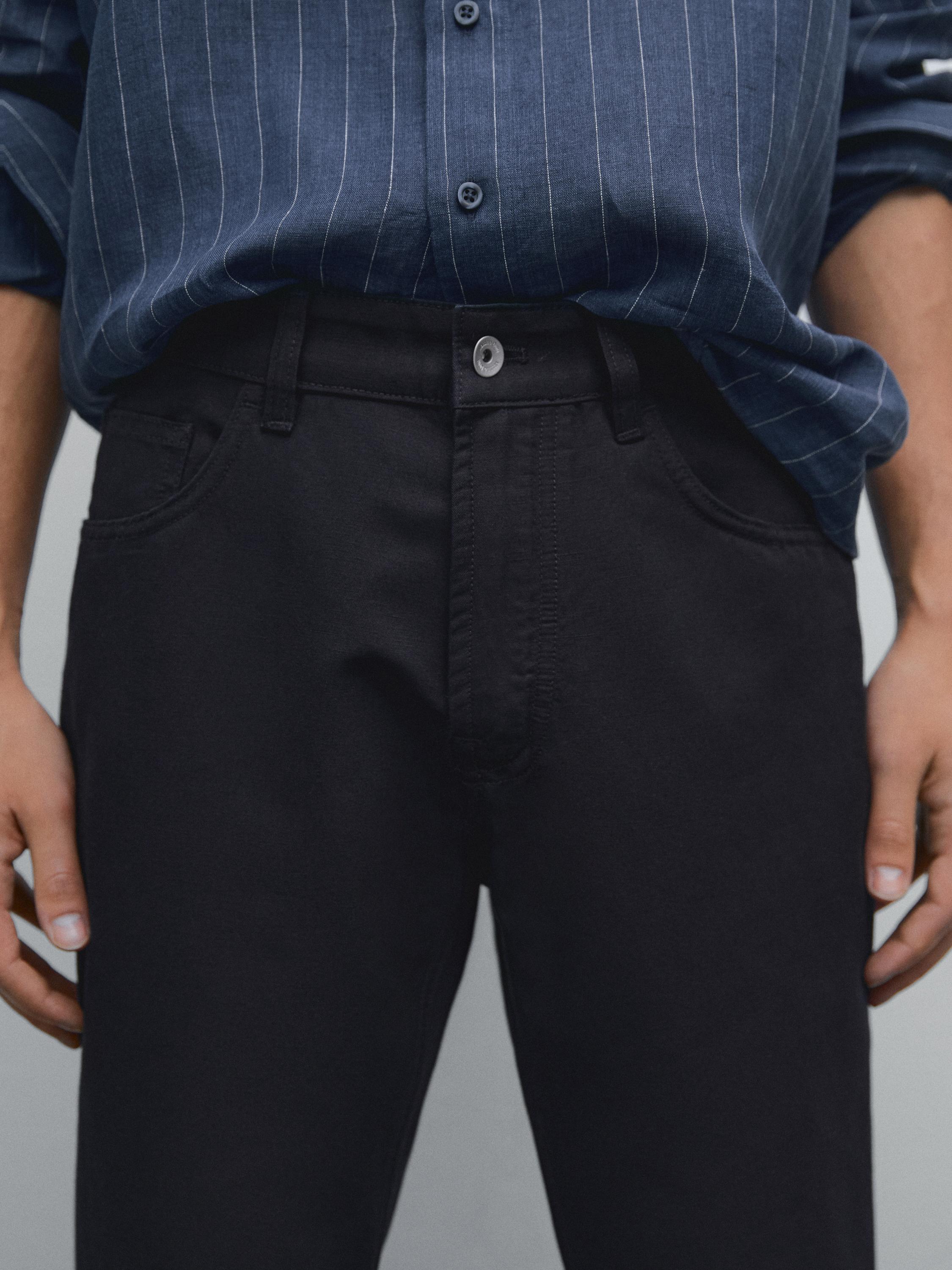Cotton blend tapered fit trousers