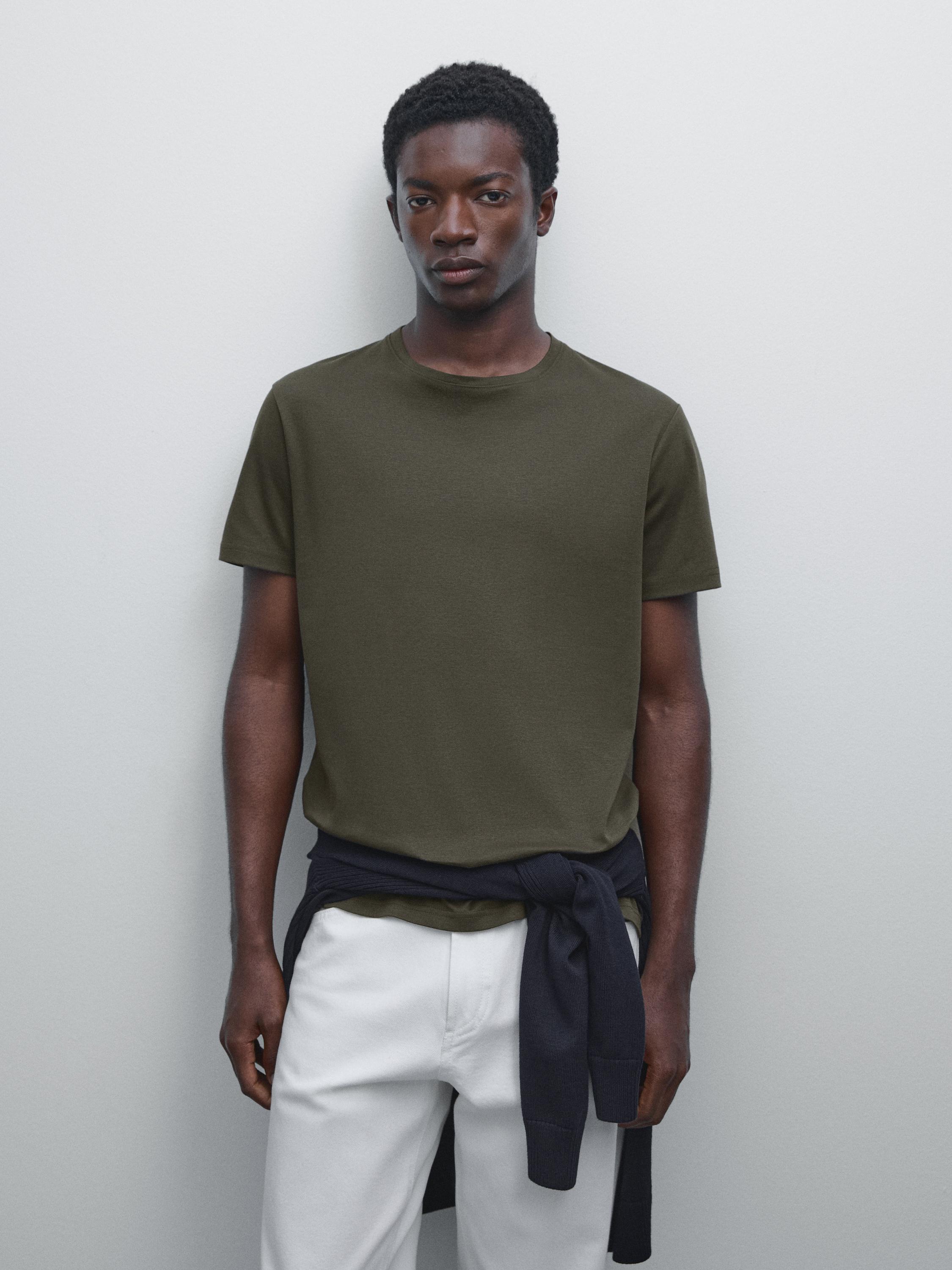 100% mercerised cotton T-shirt — KHAKI