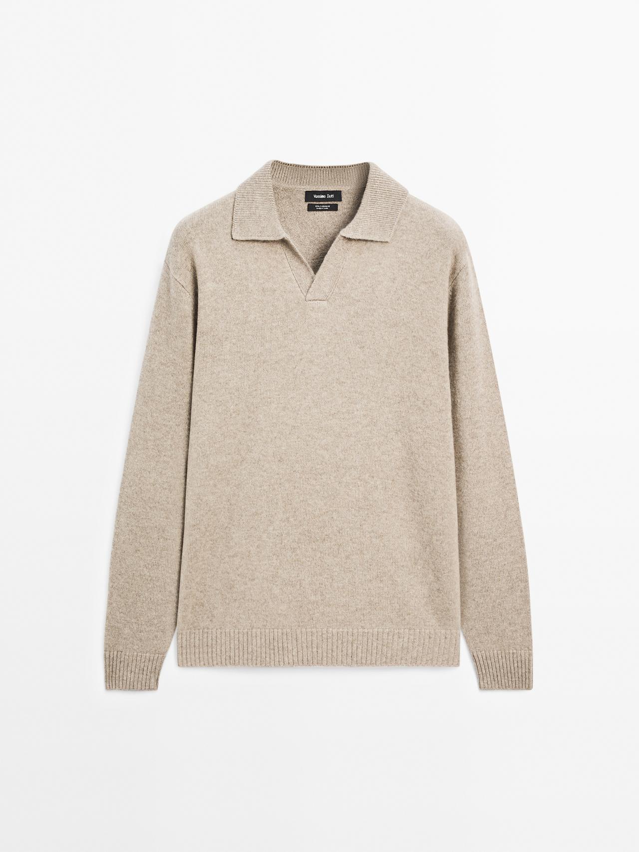 Massimo Dutti - Herre - Striktrøje I 100 % Kashmir Med V-Udskæring - Råhvid - M