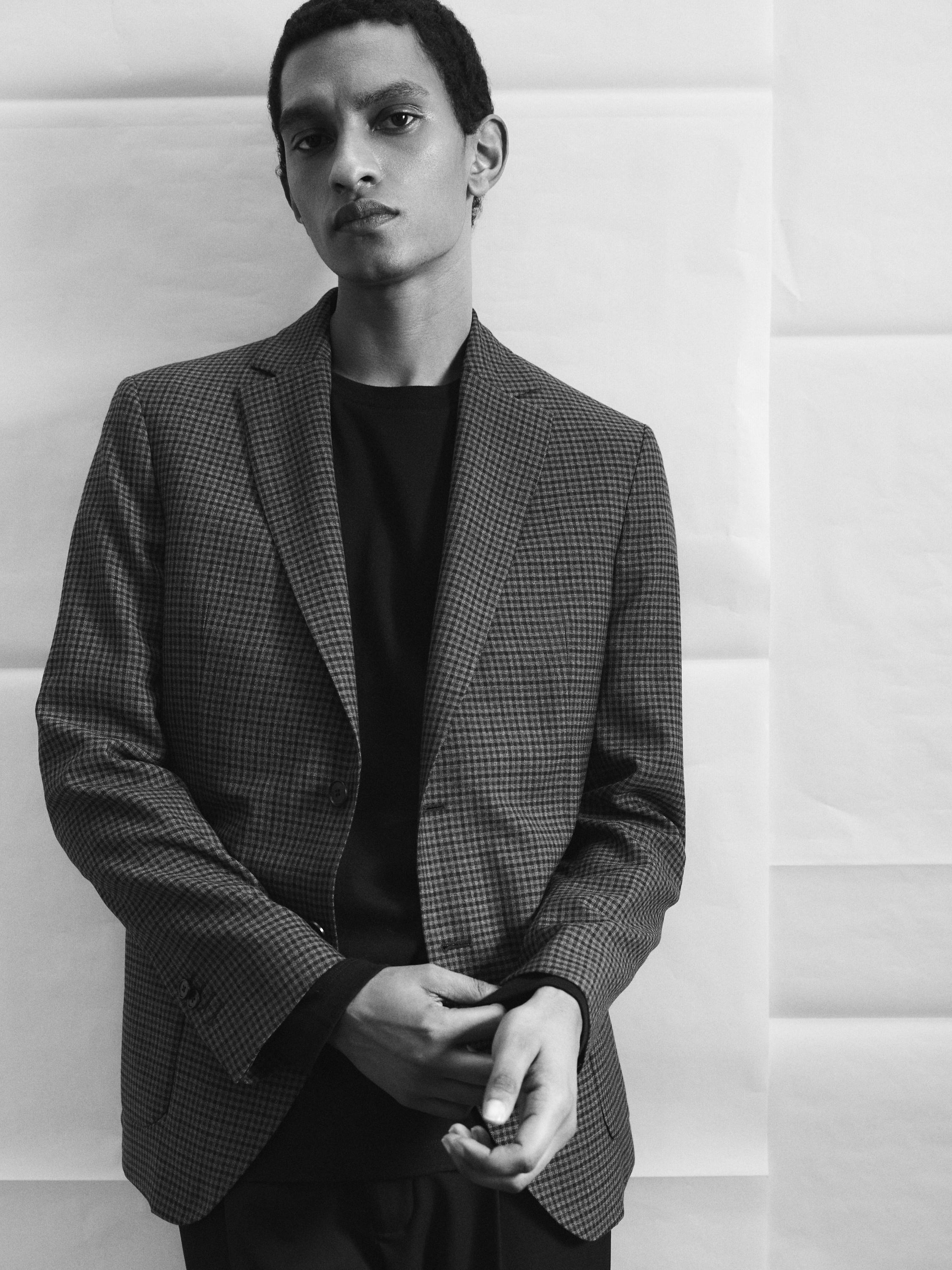 100% wool tailored check blazer — BROWN
