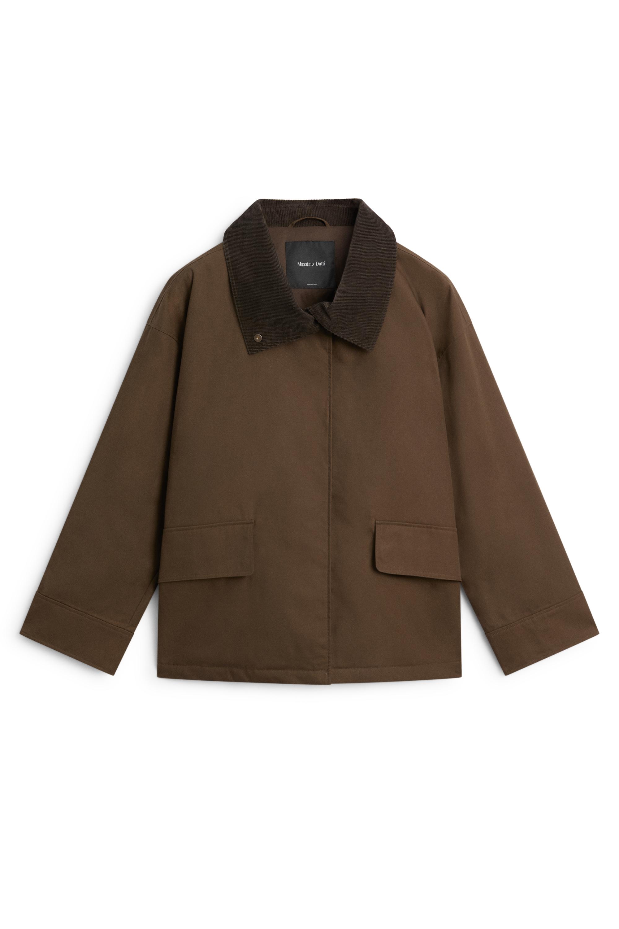 Waxed high-neck corduroy jacket — DARK KHAKI