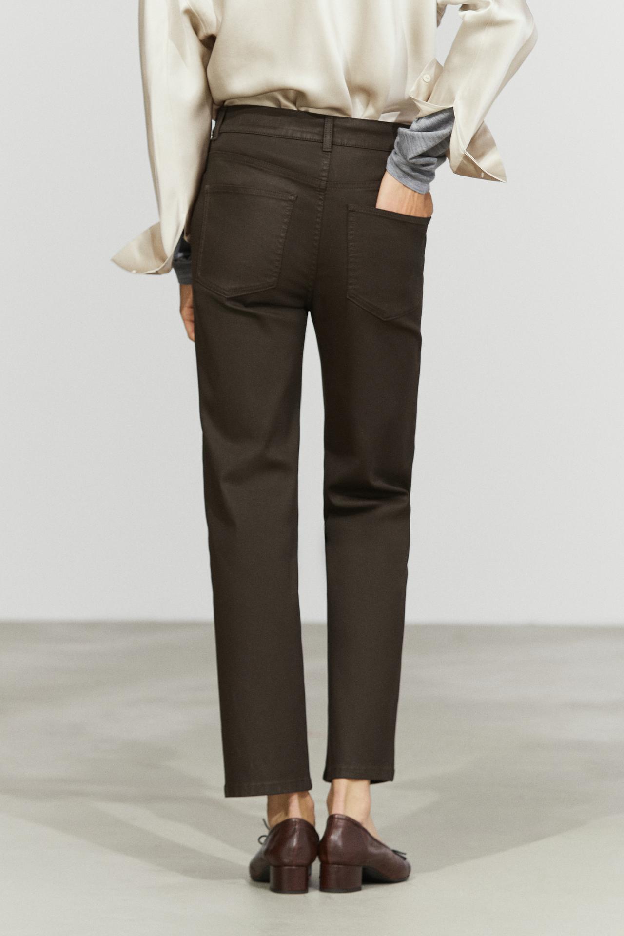 Waxed straight-leg pants — BROWN