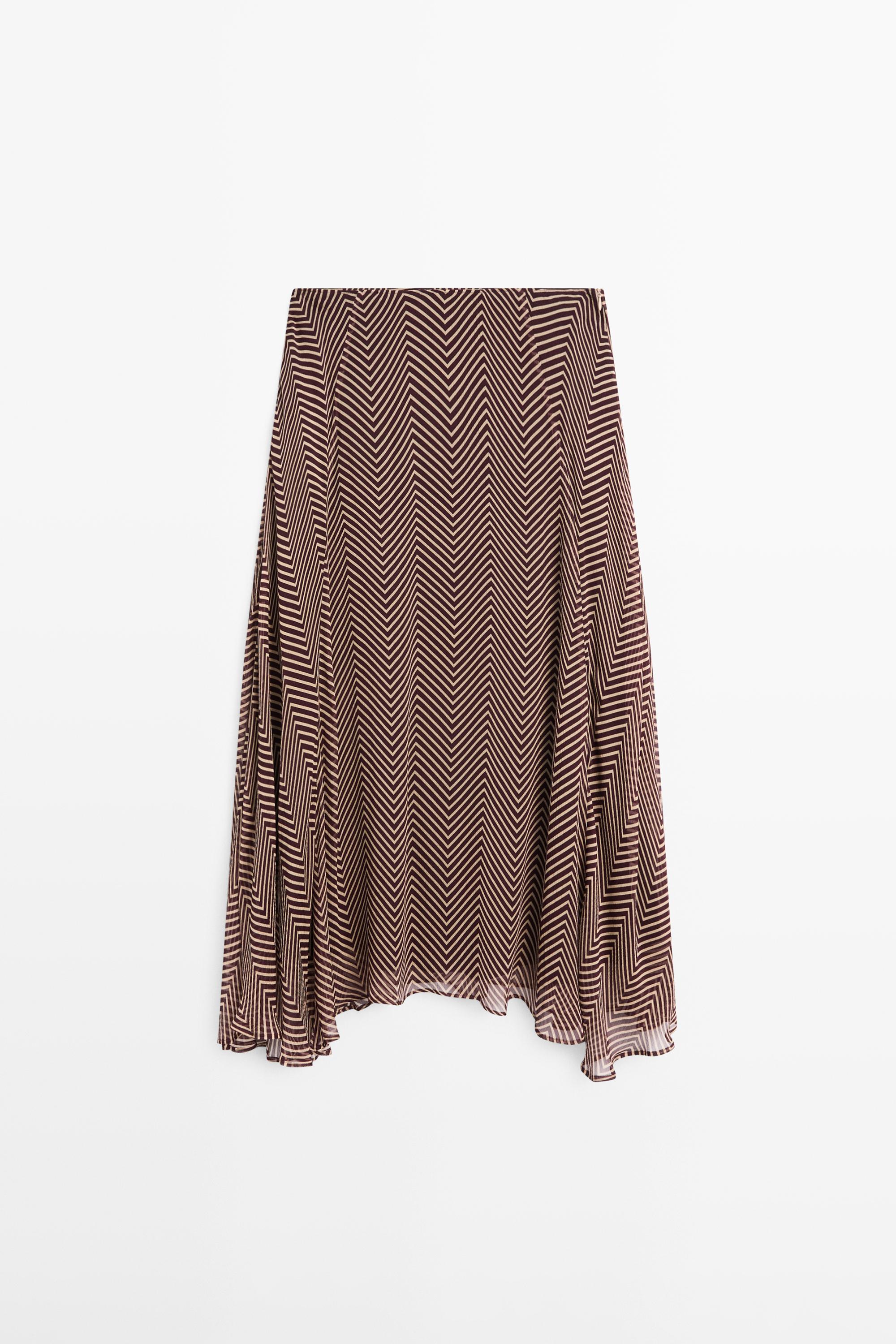 Geometric print flared midi skirt — BURGUNDY