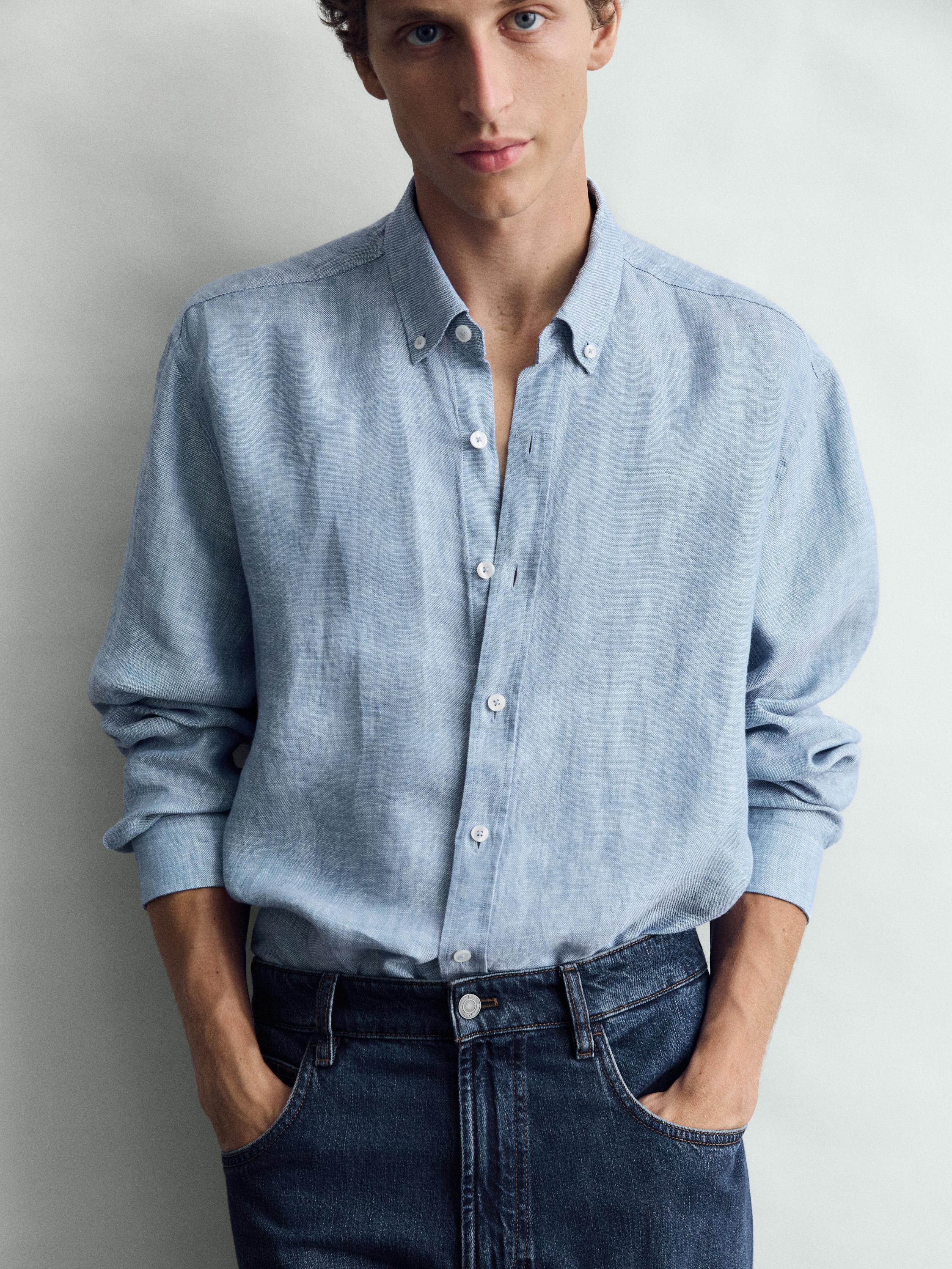 100% linen regular fit Oxford shirt