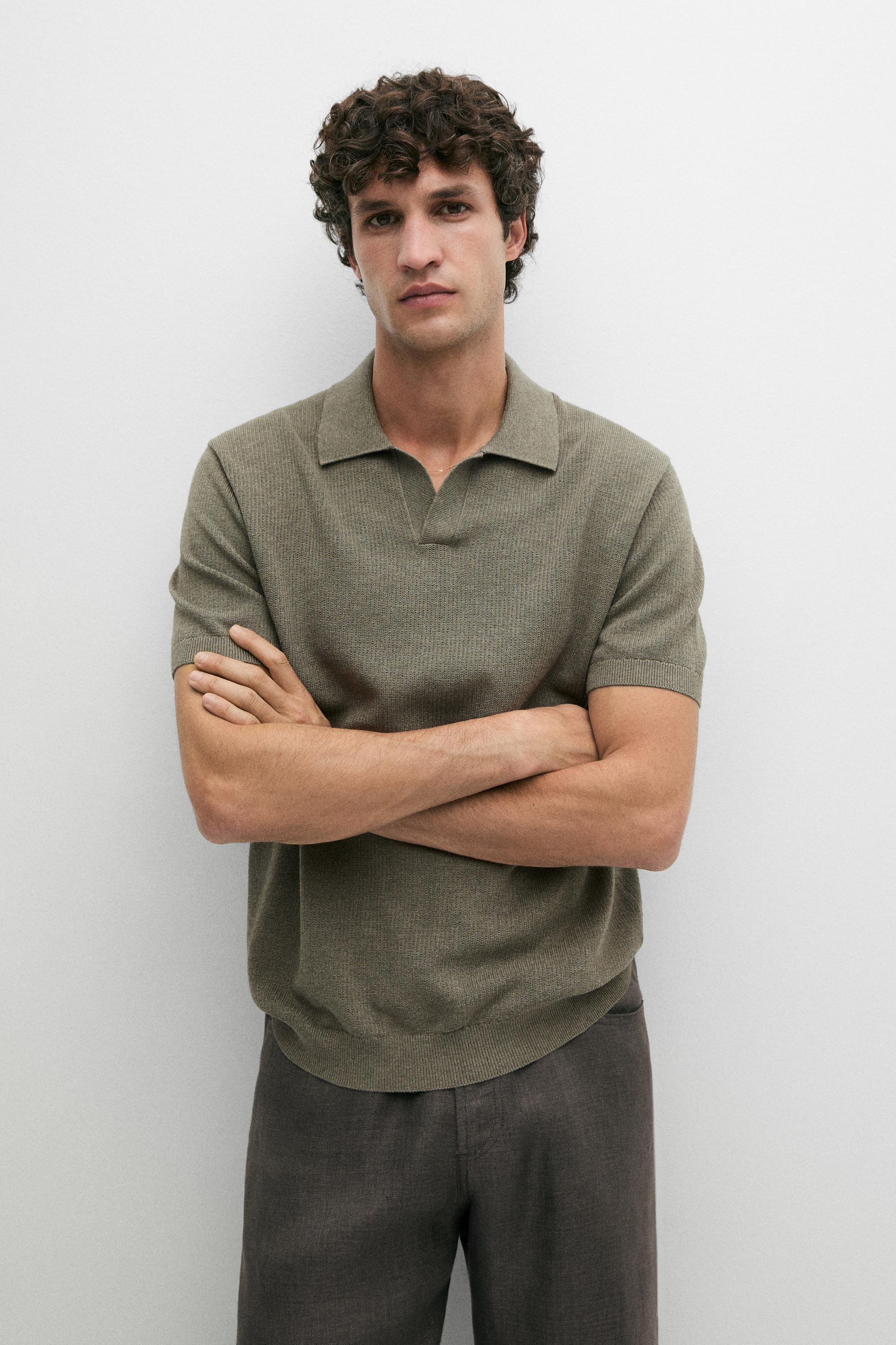 100% cotton knit polo sweater — GREEN