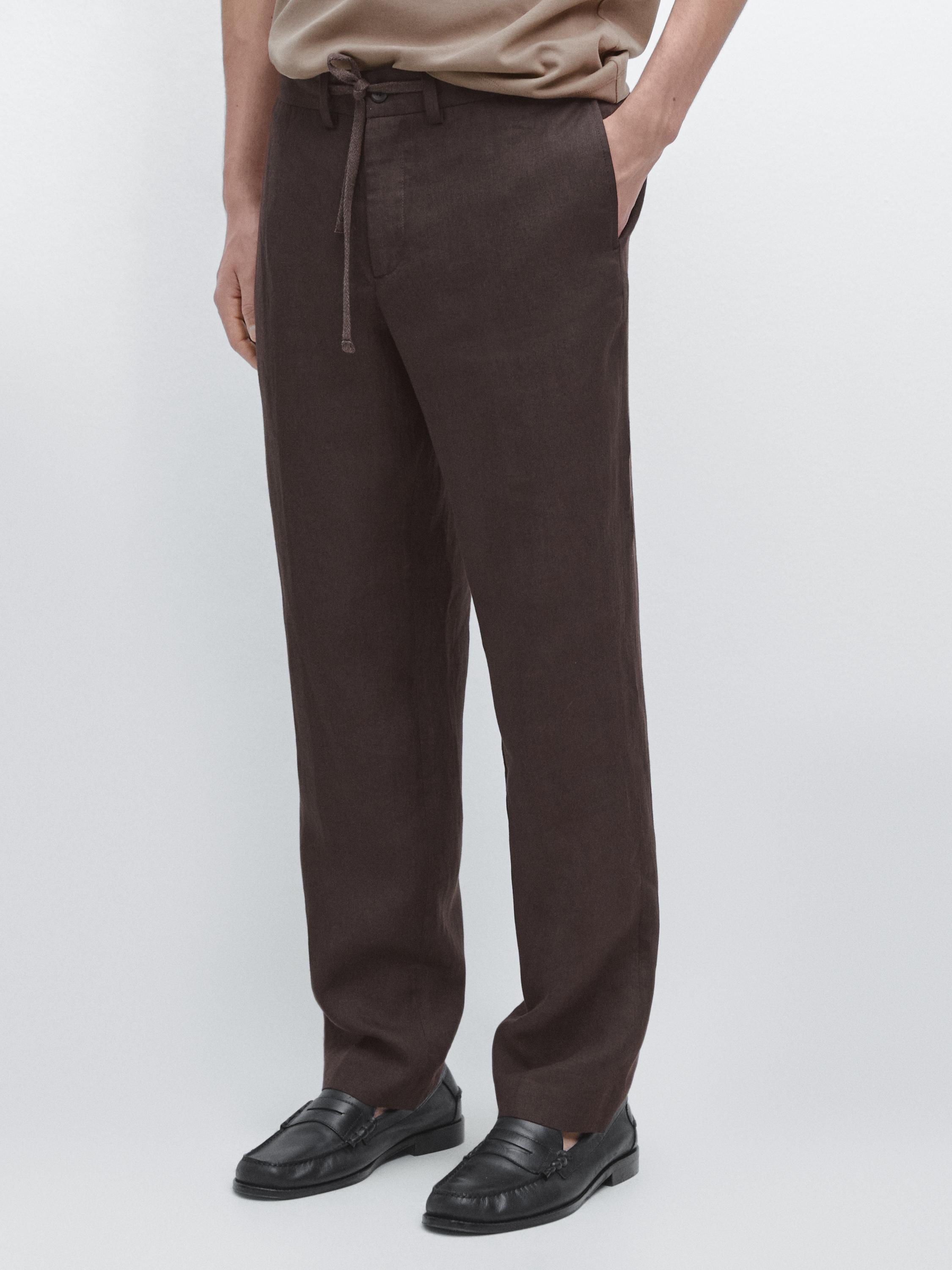 Total look linen trousers — Chocolate
