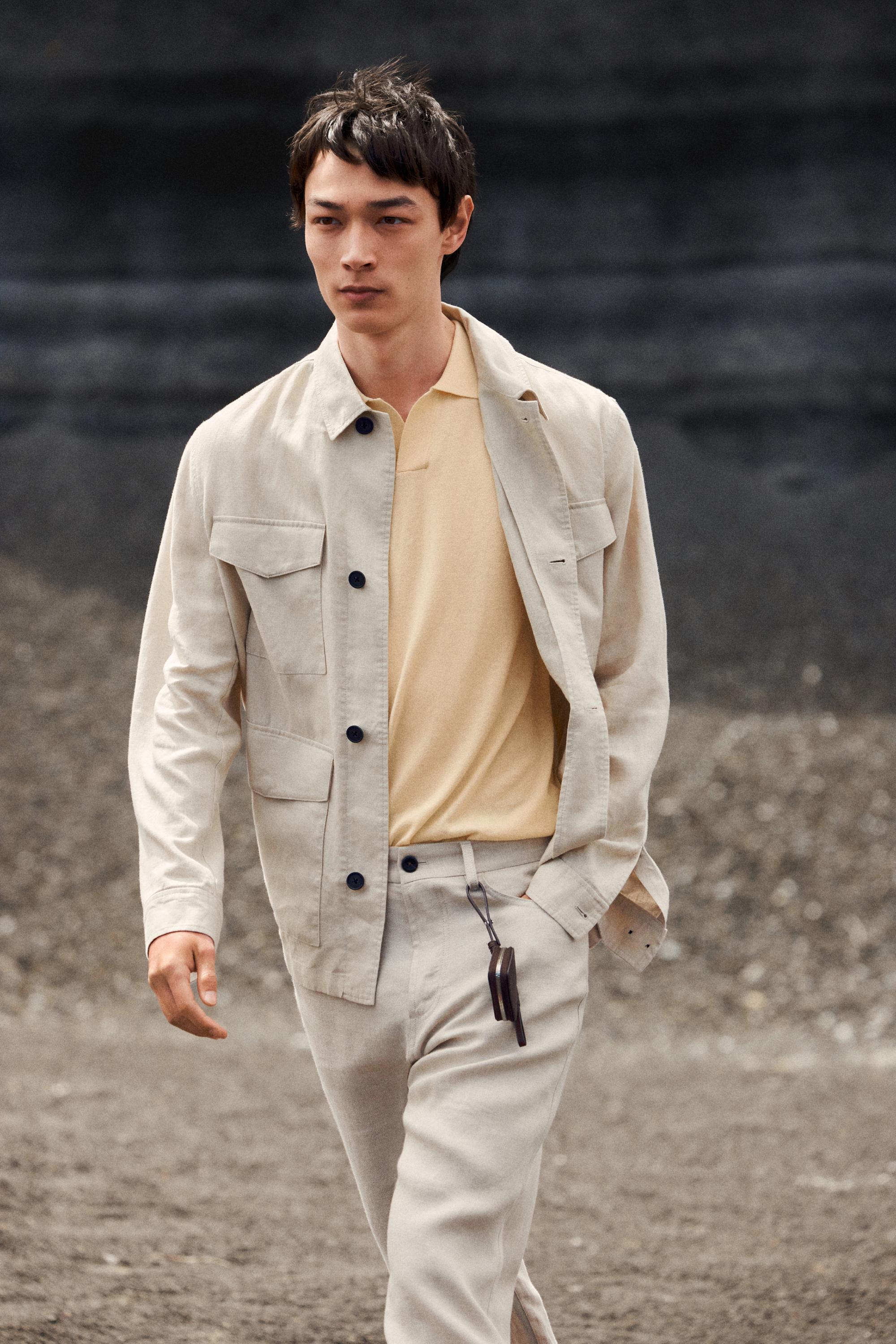 Lightweight linen jacket with pockets — STONE