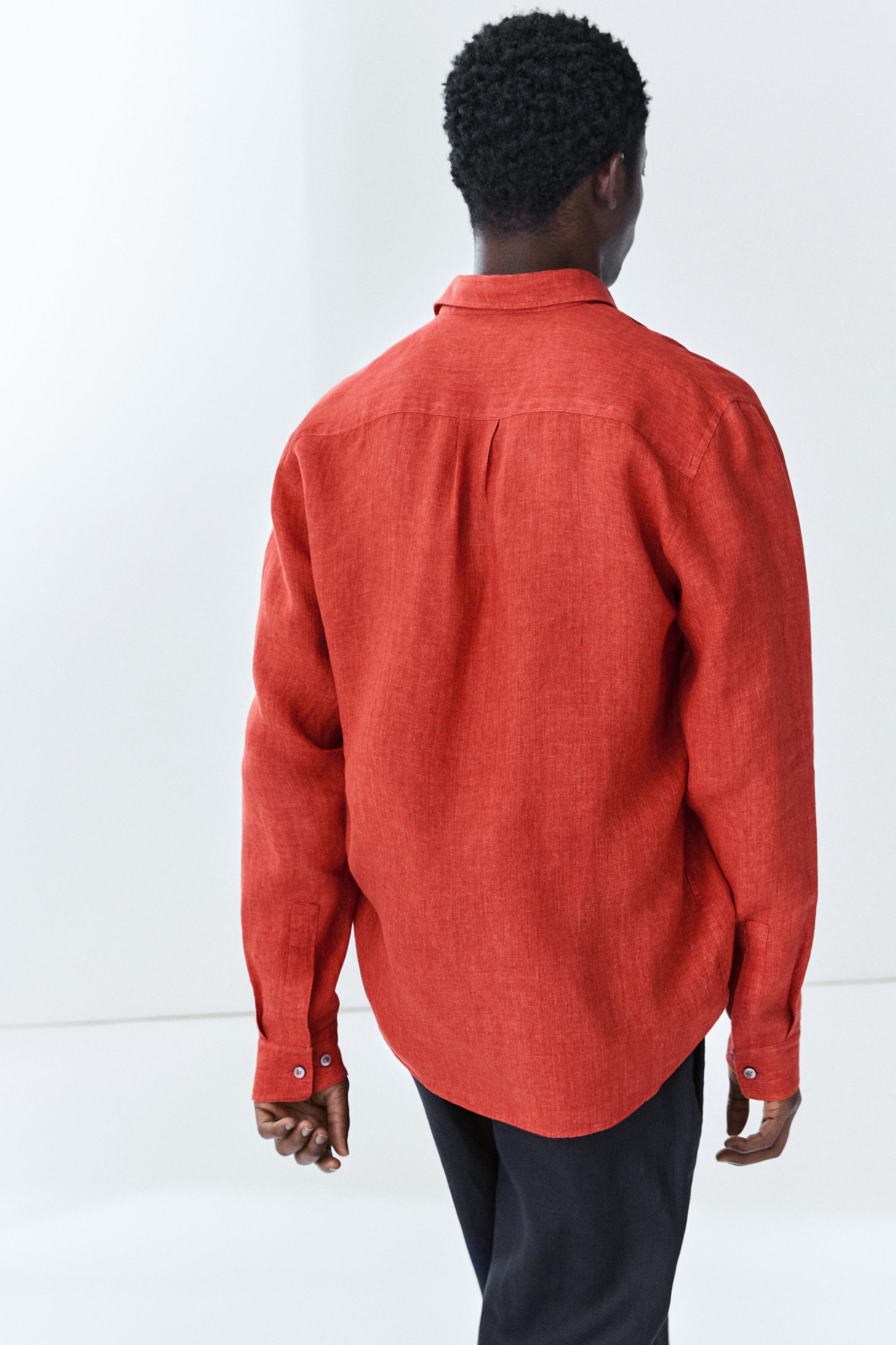 Regular fit 100% linen faded shirt — RED