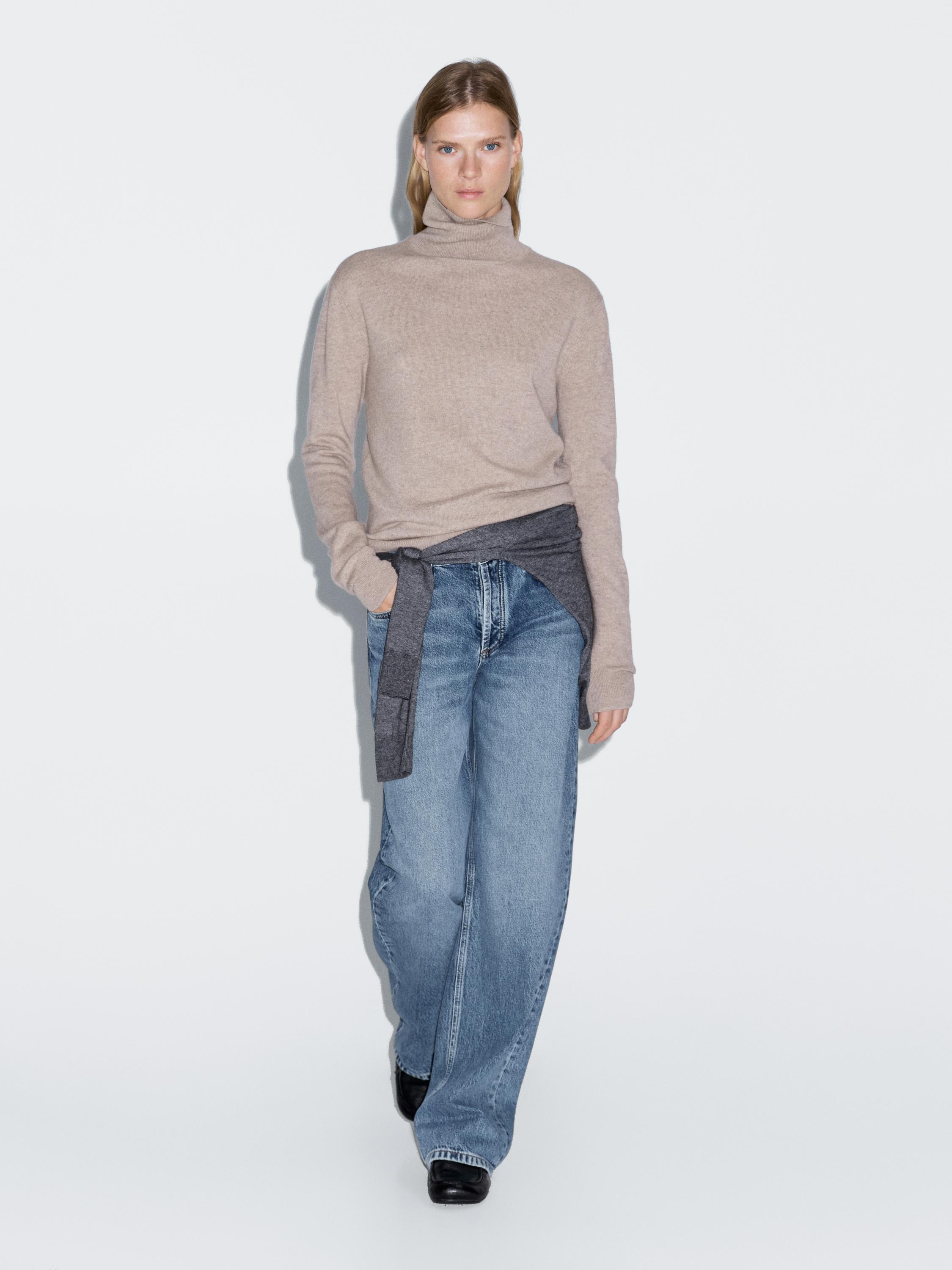 Wool blend knit sweater with high neck