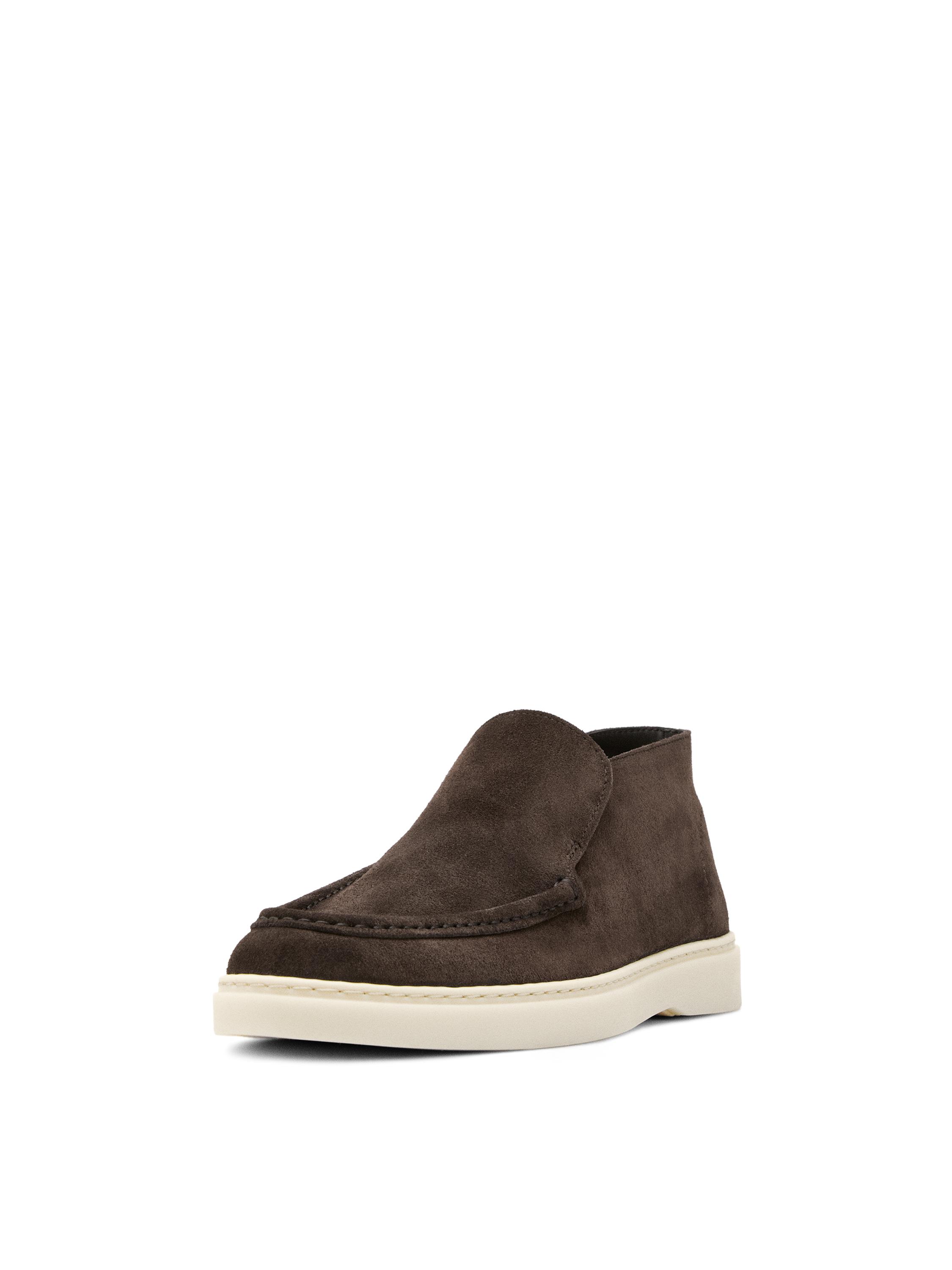 Split suede leather boot-style loafer — BROWN