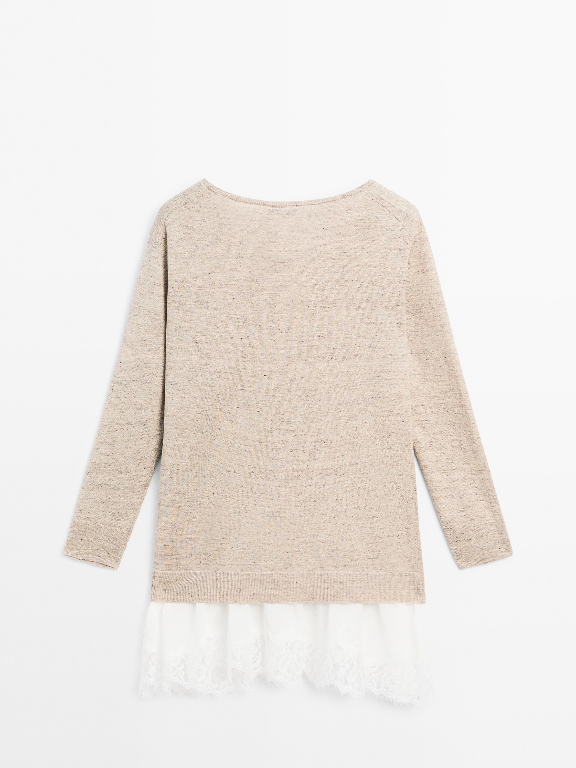 Linen blend dress with lace trim