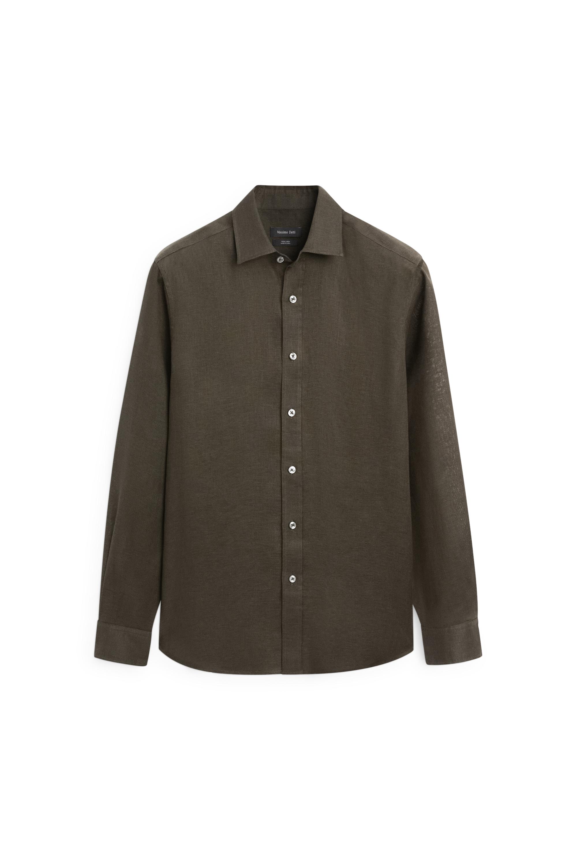 Regular fit 100% linen shirt — DARK GREEN