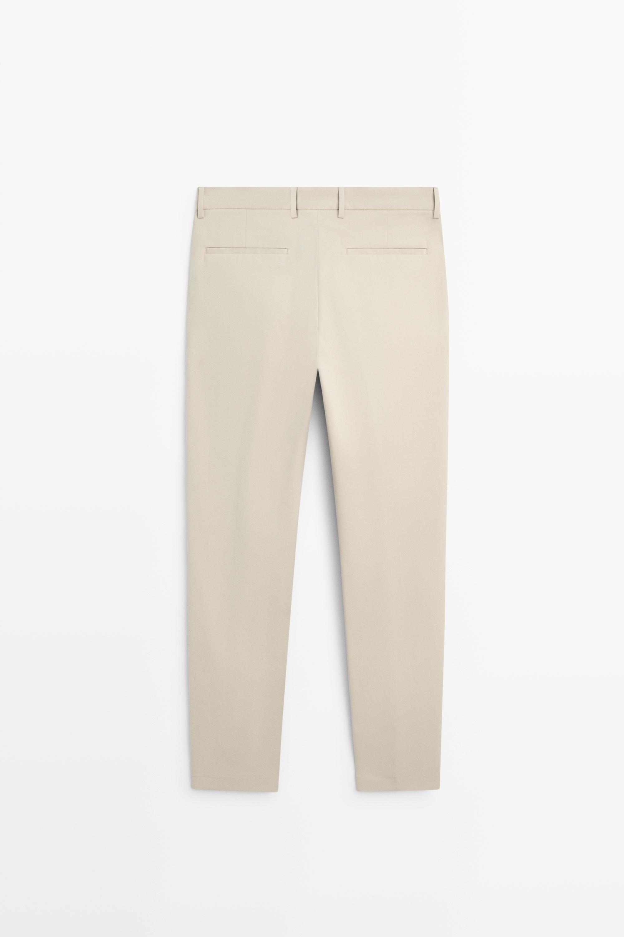 Cotton blend slim fit pants — BEIGE