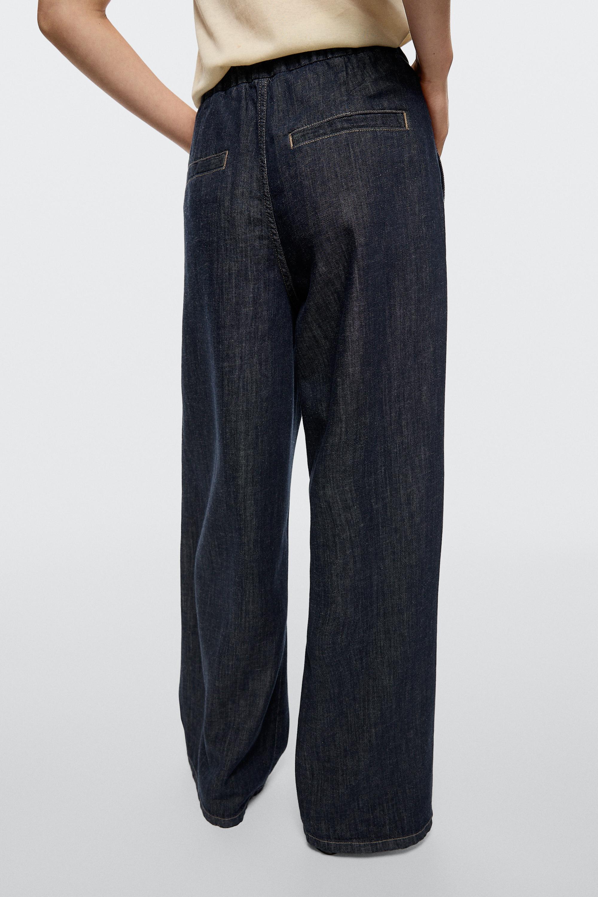 Cotton blend pleated semi-jogger pants — DARK BLUE