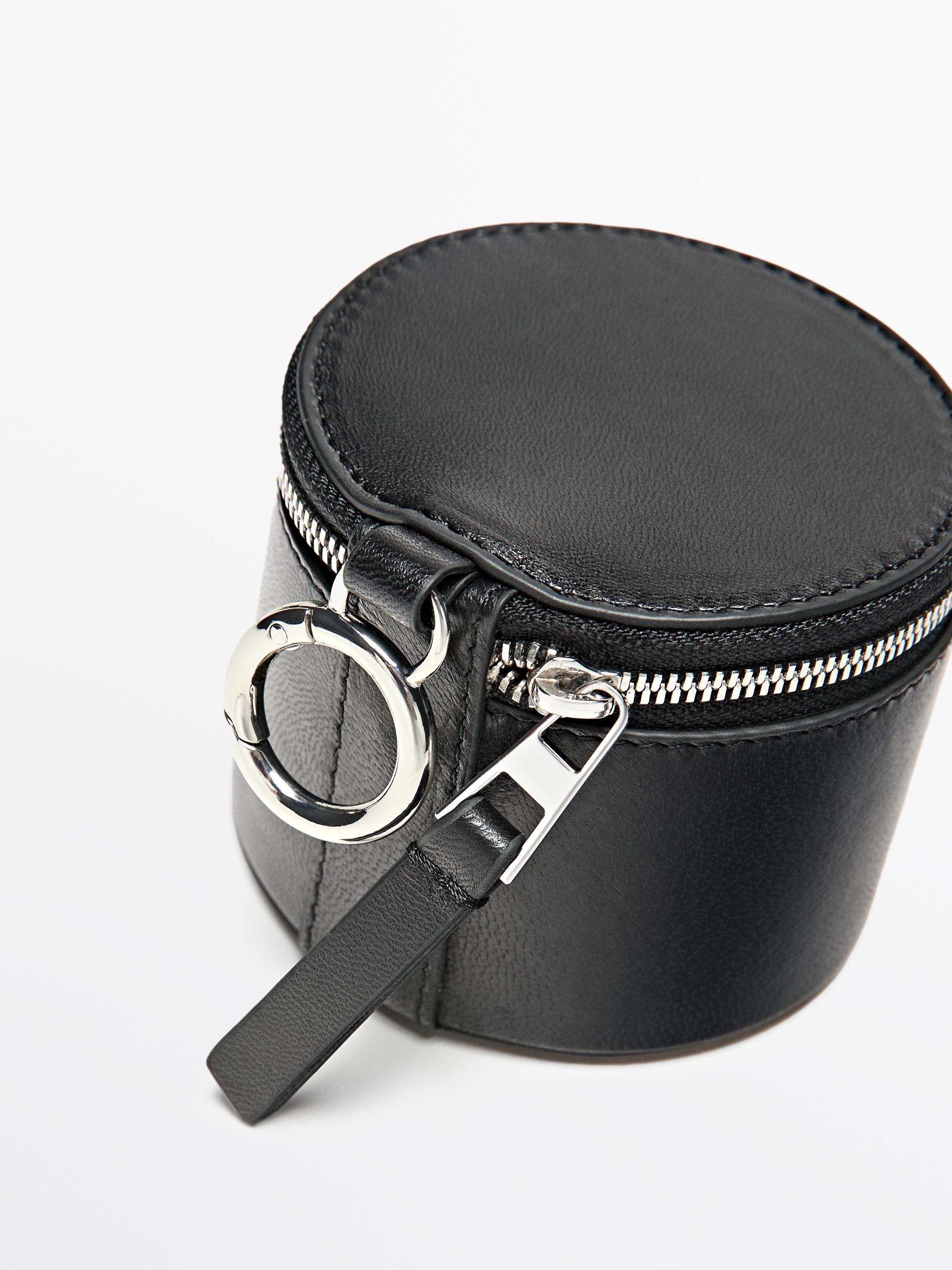 Round nappa leather bag with rhinestones — BLACK (alternate view)