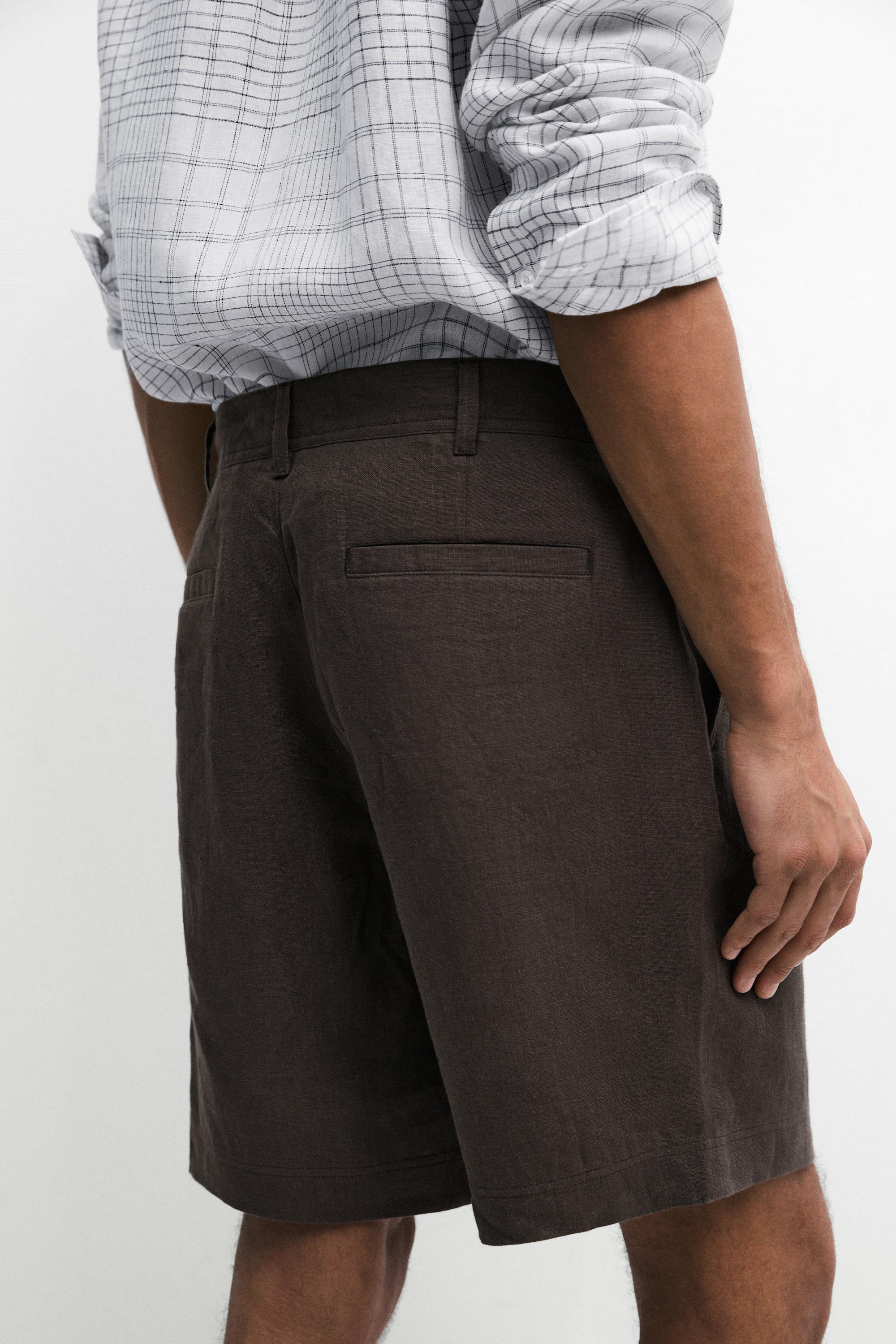 100% linen short Bermuda shorts — BROWN
