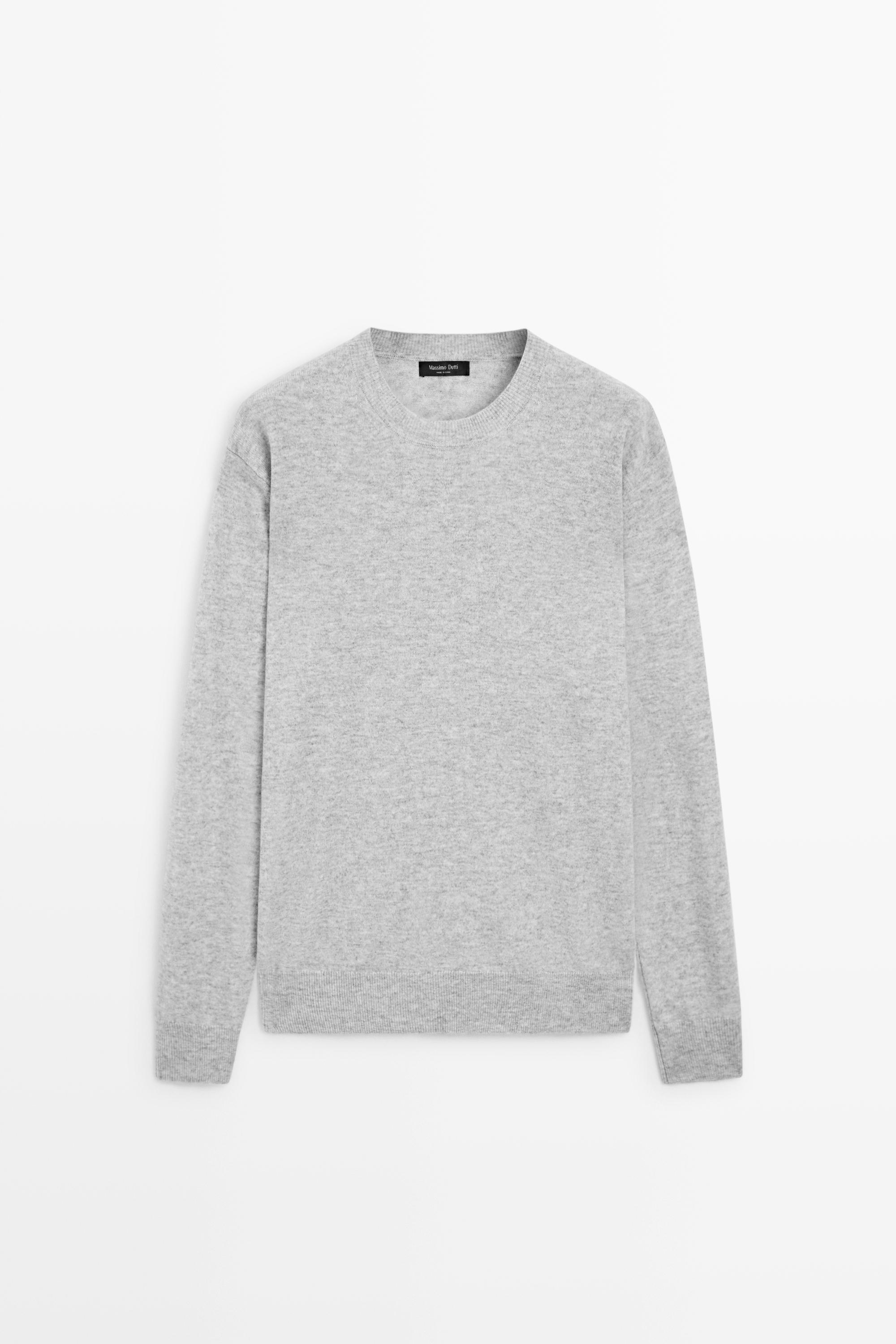 Wool blend round neck knit sweater — GREY MARL