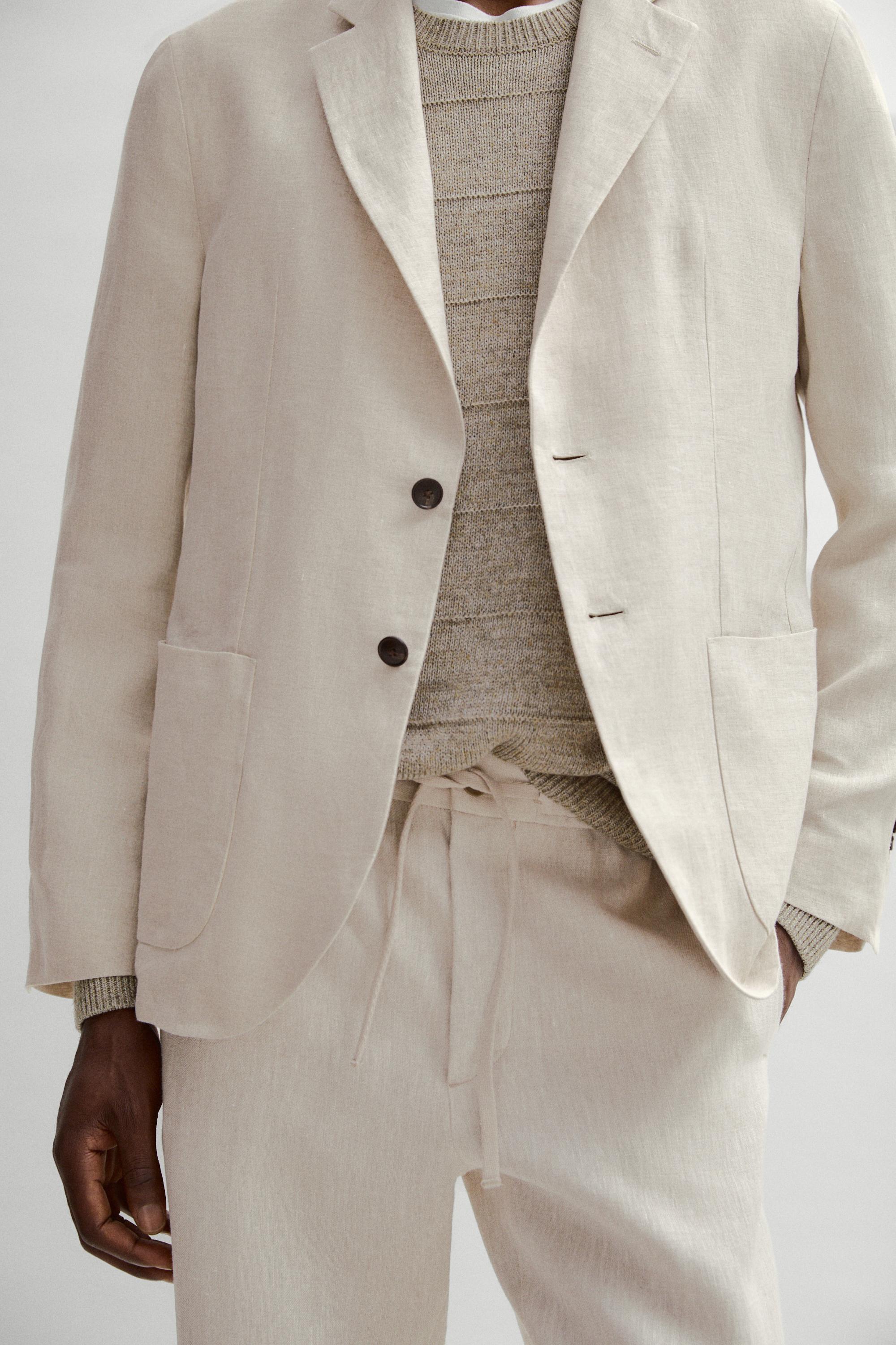 100% linen suit blazer with pocket details — CREAM