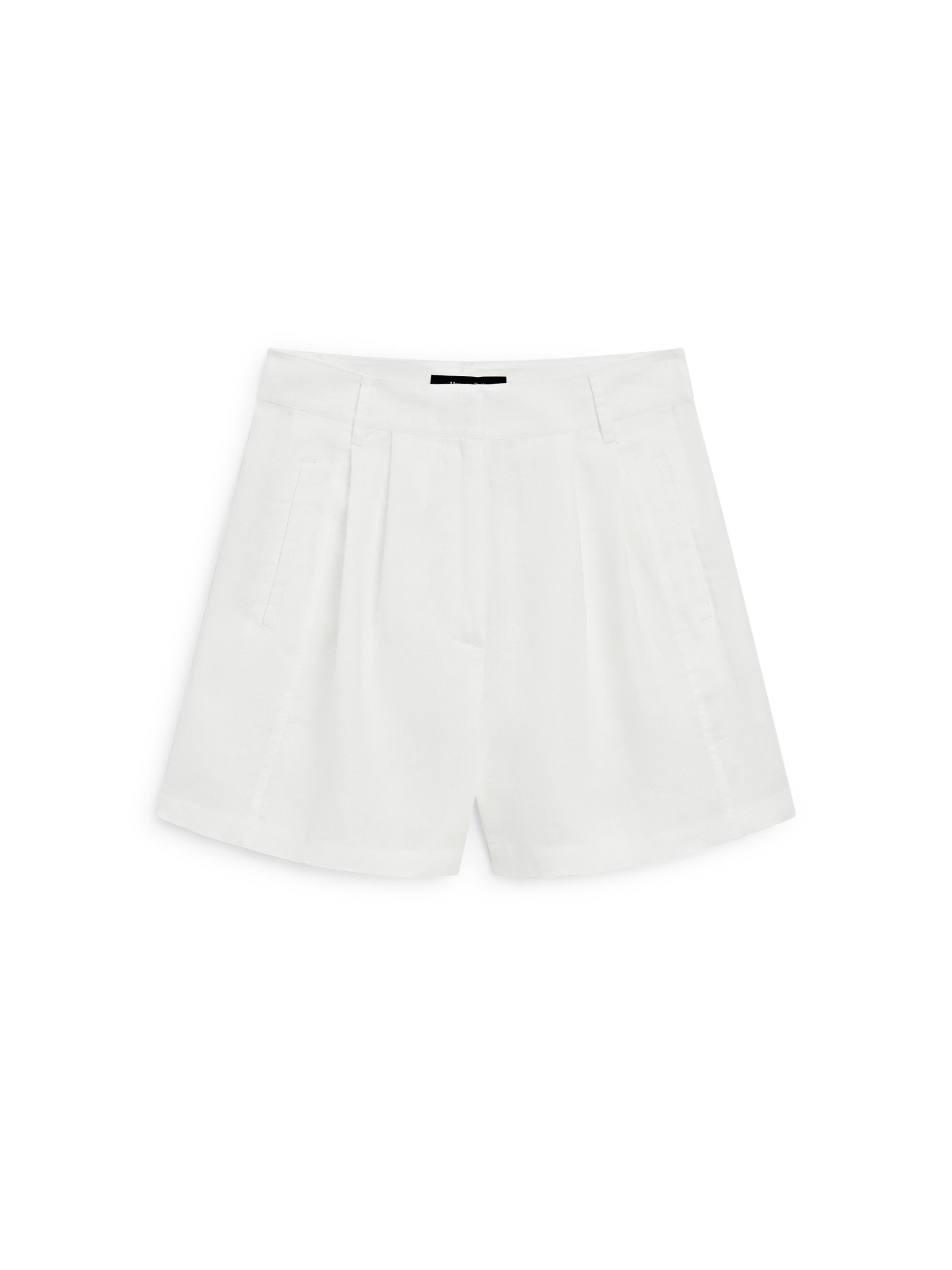 100% linen long Bermuda shorts with darts — WHITE