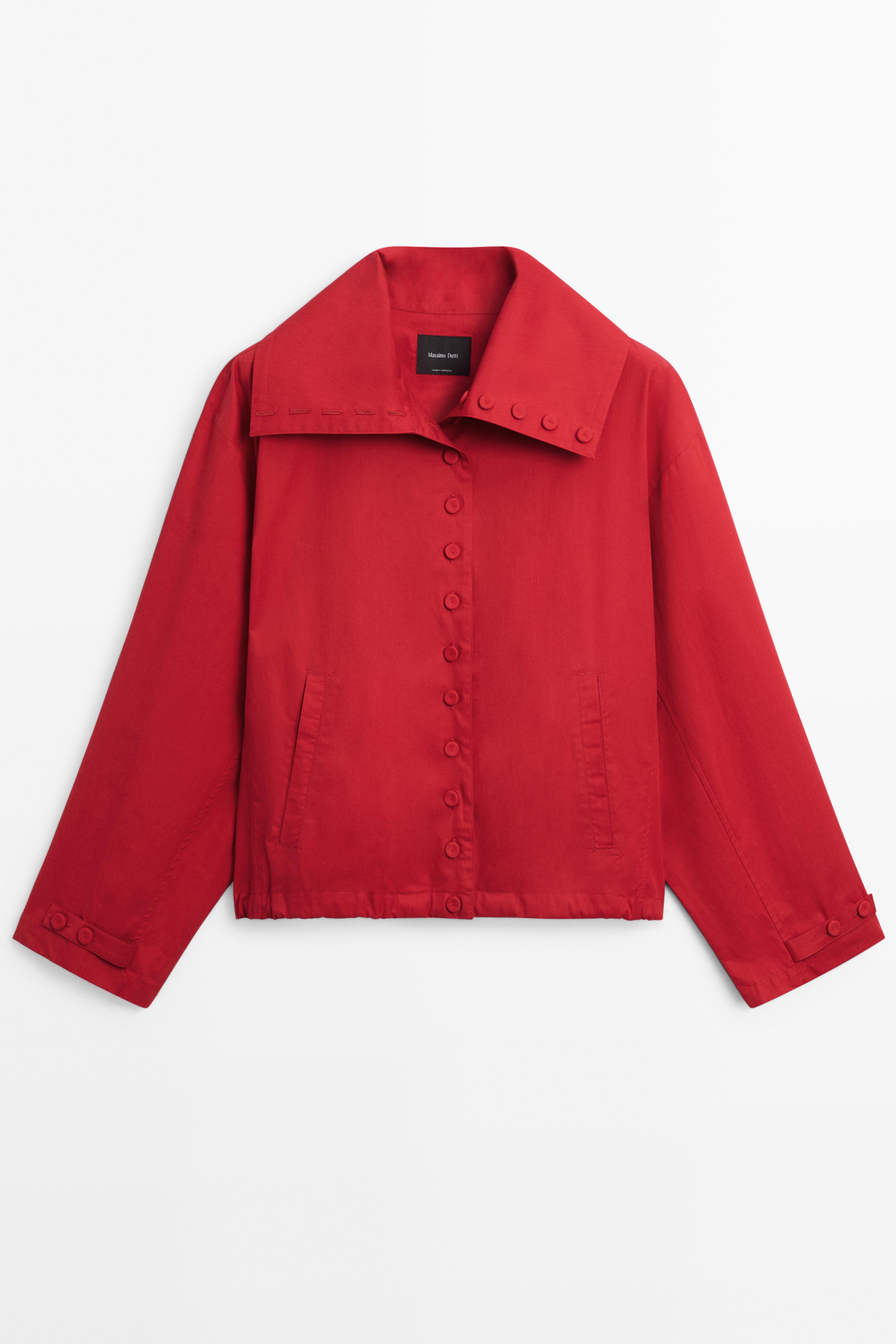 Lightweight cotton jacket with button details — BRIGHT RED