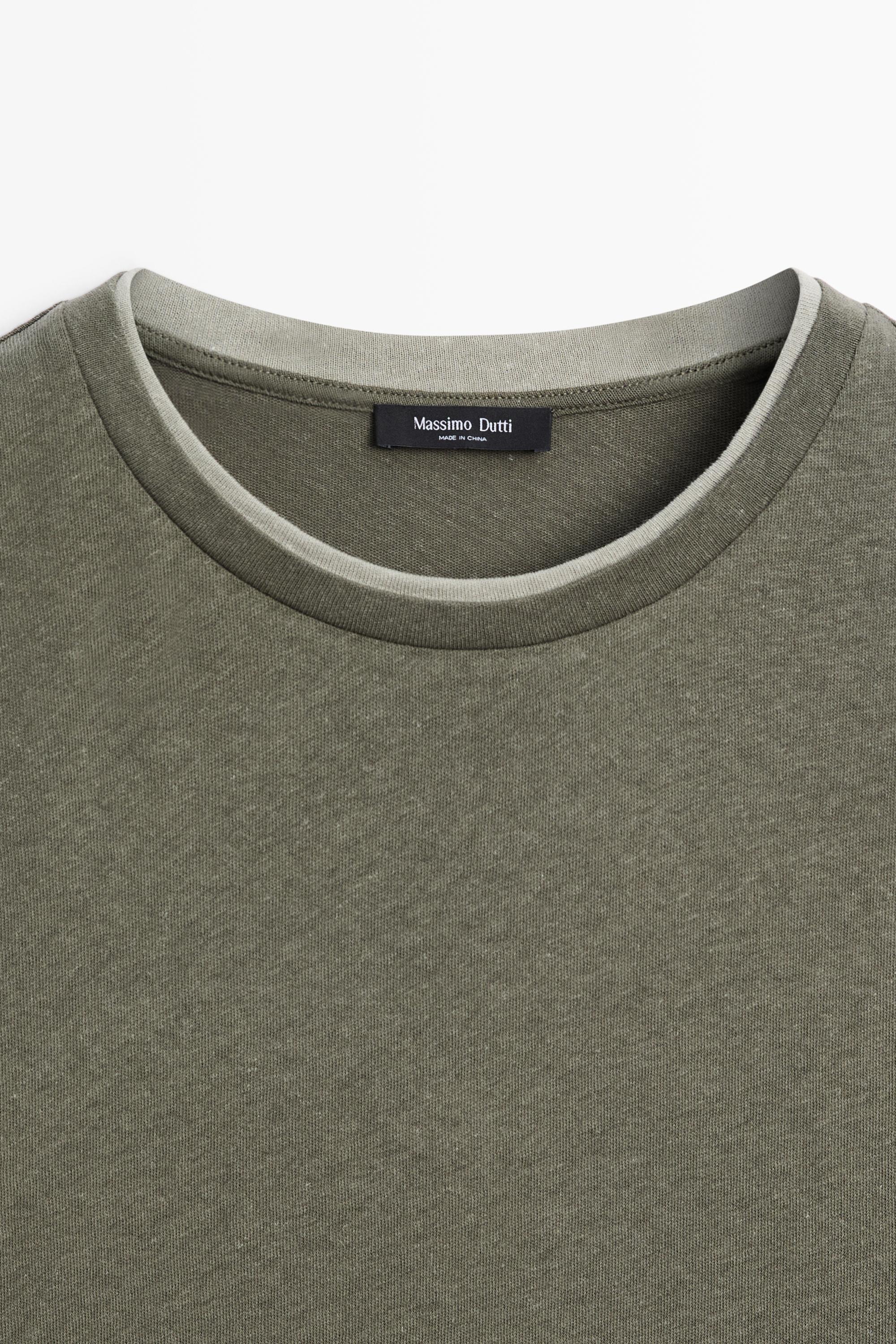 Linen and cotton double-collar T-shirt — KHAKI