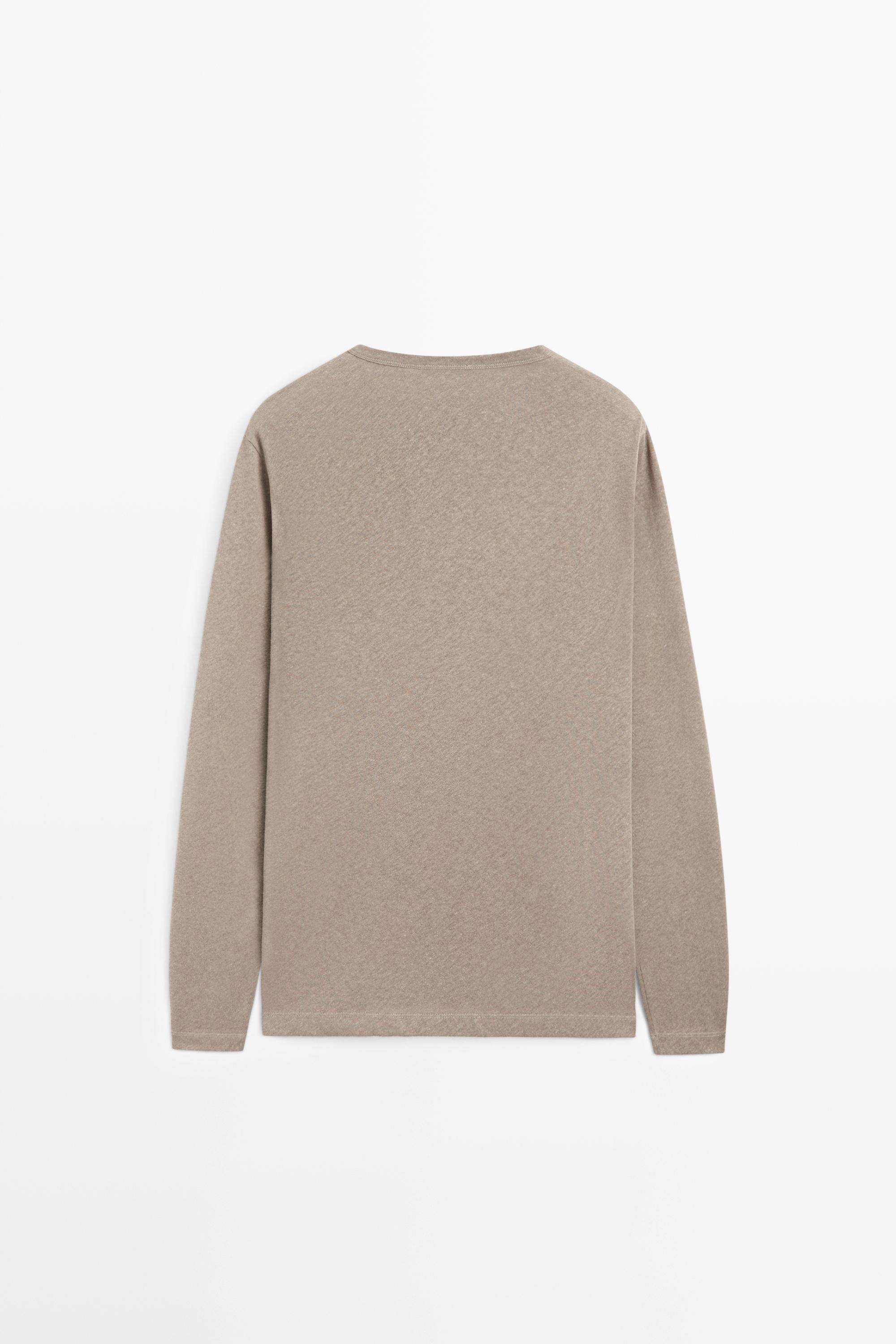Long sleeve henley neck T-shirt — MOLE BROWN