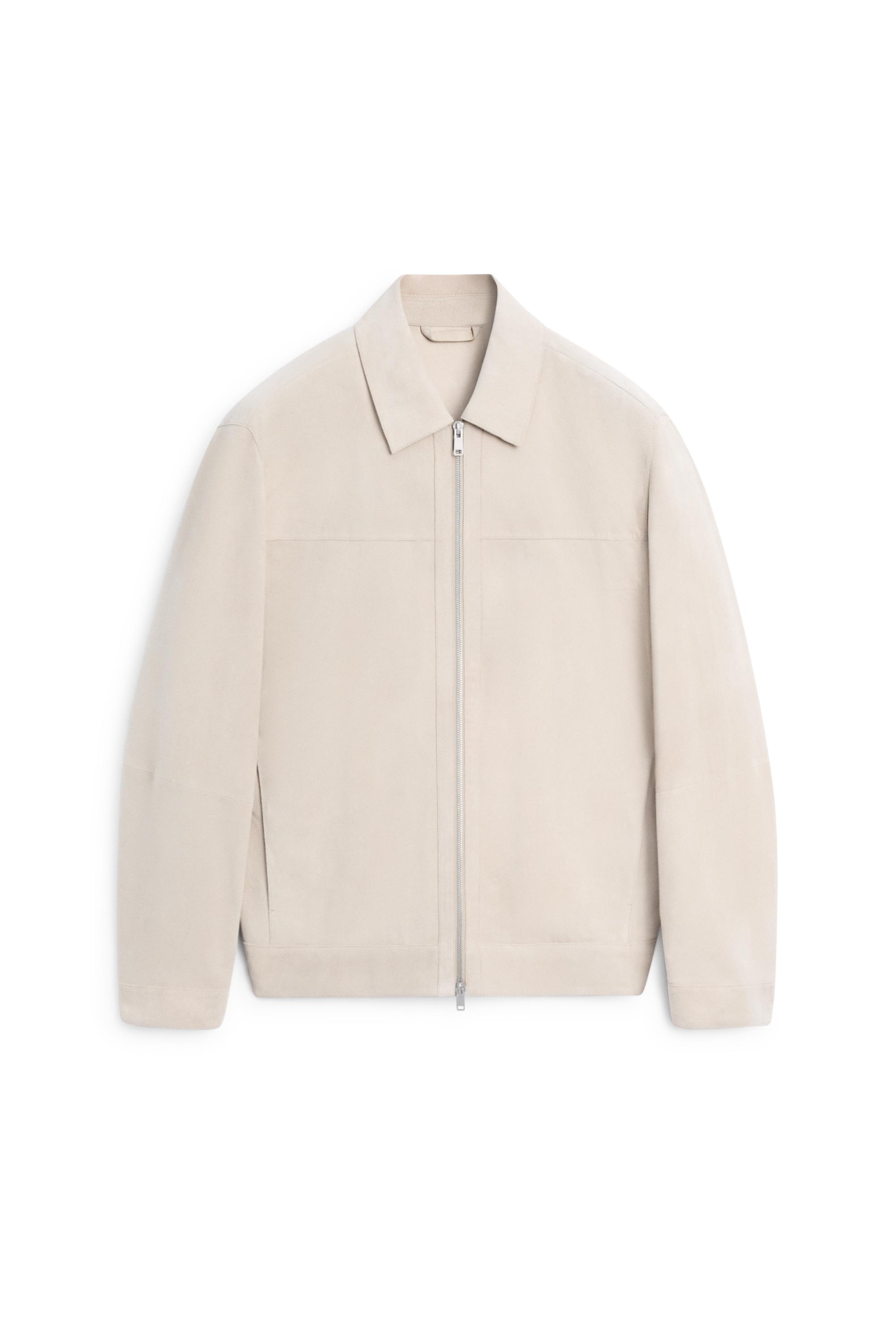 Suede leather collar jacket — Light Beige