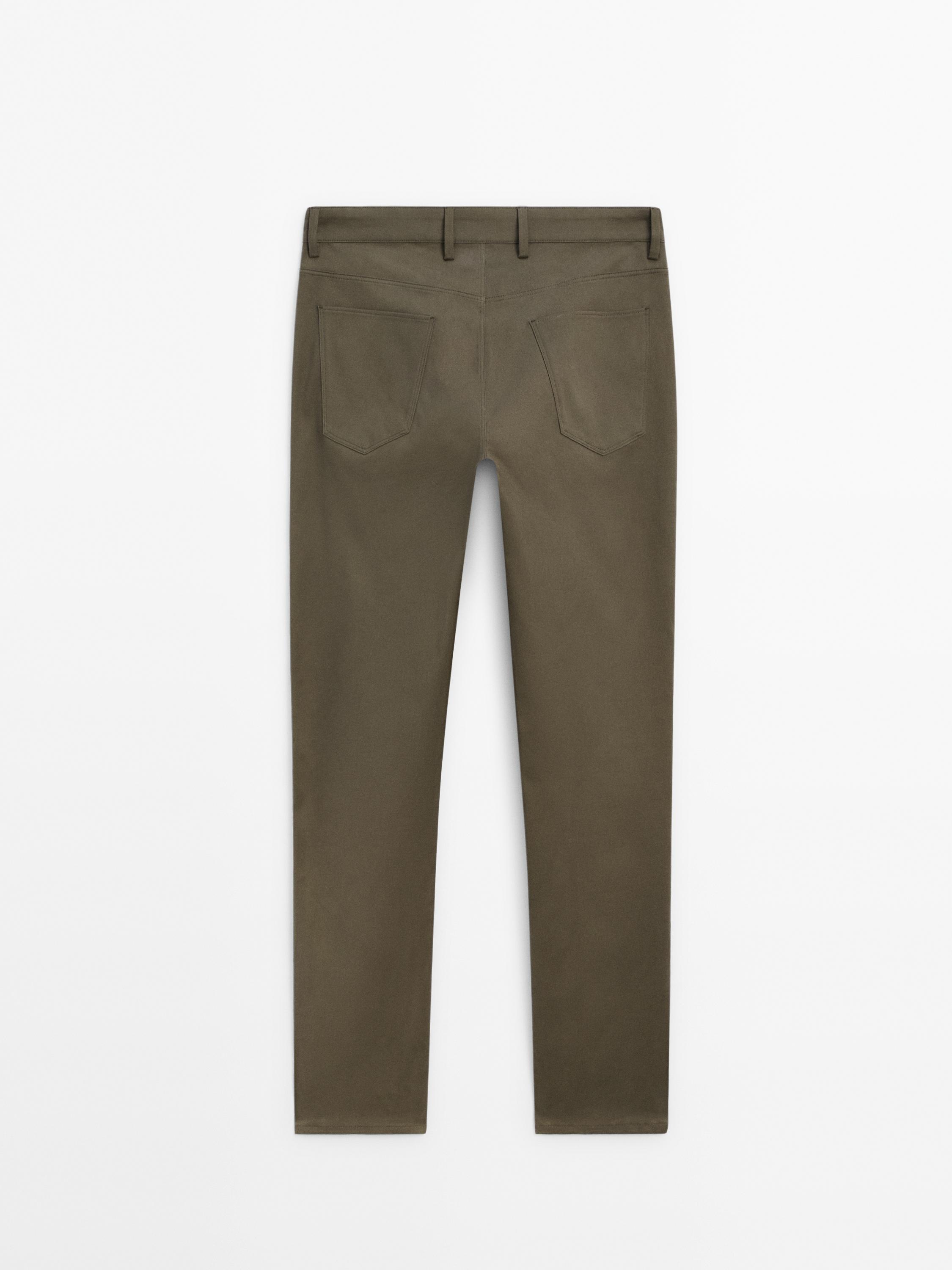 Cotton blend slim fit trousers