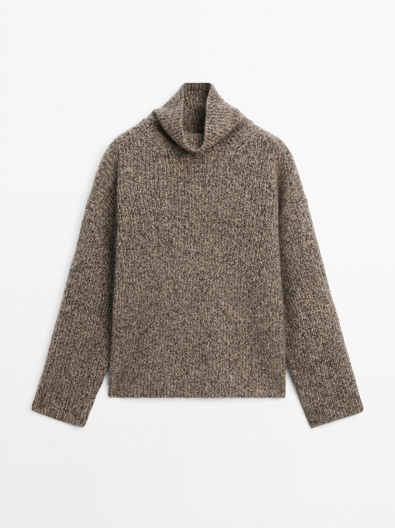 Massimo Dutti - Dame - Rullekravetrøje I 100 % Kashmir - Mink - L