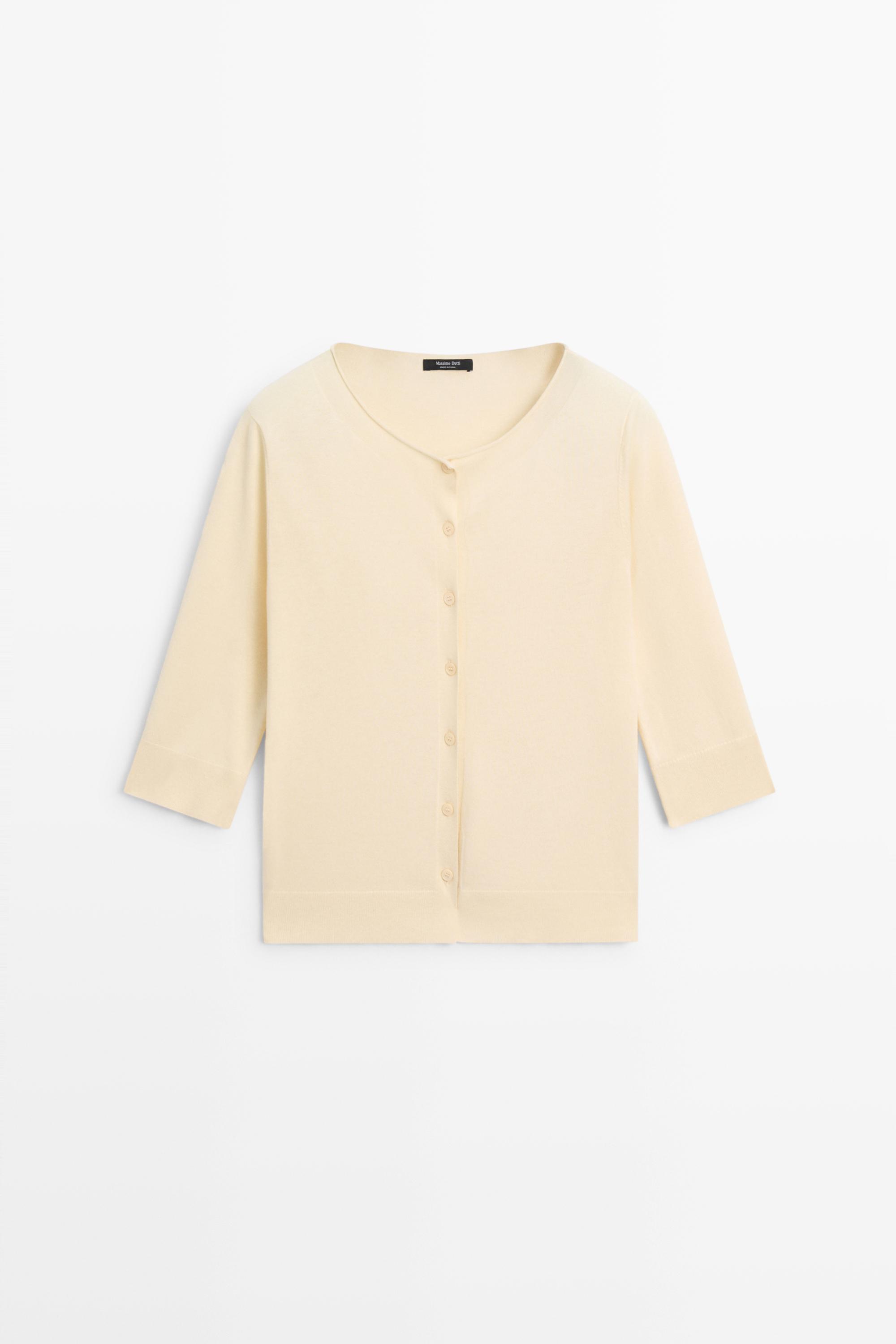 Cotton blend boat neck cardigan — Vanilla