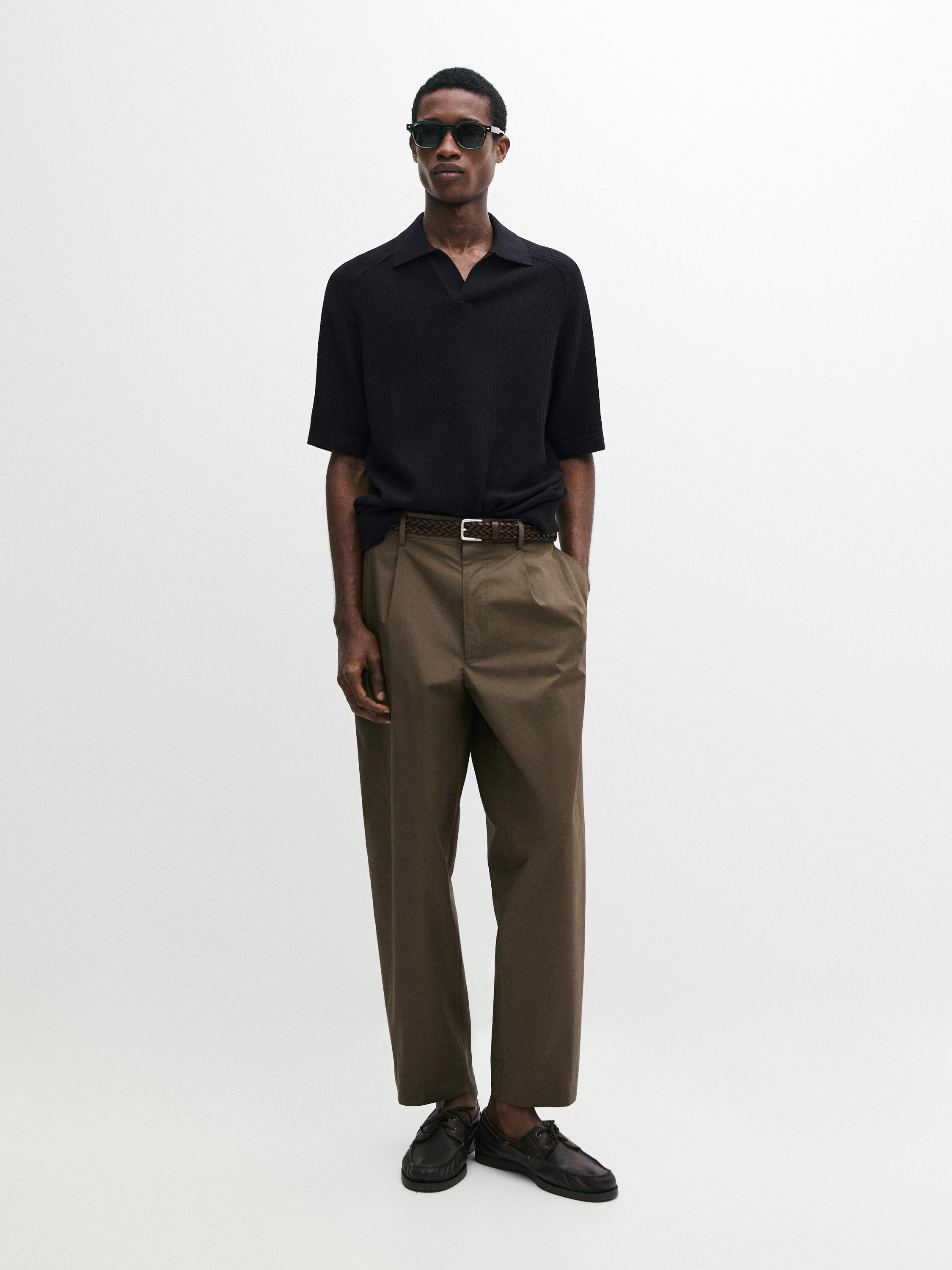 Ribbed knit cotton polo sweater — NAVY BLUE