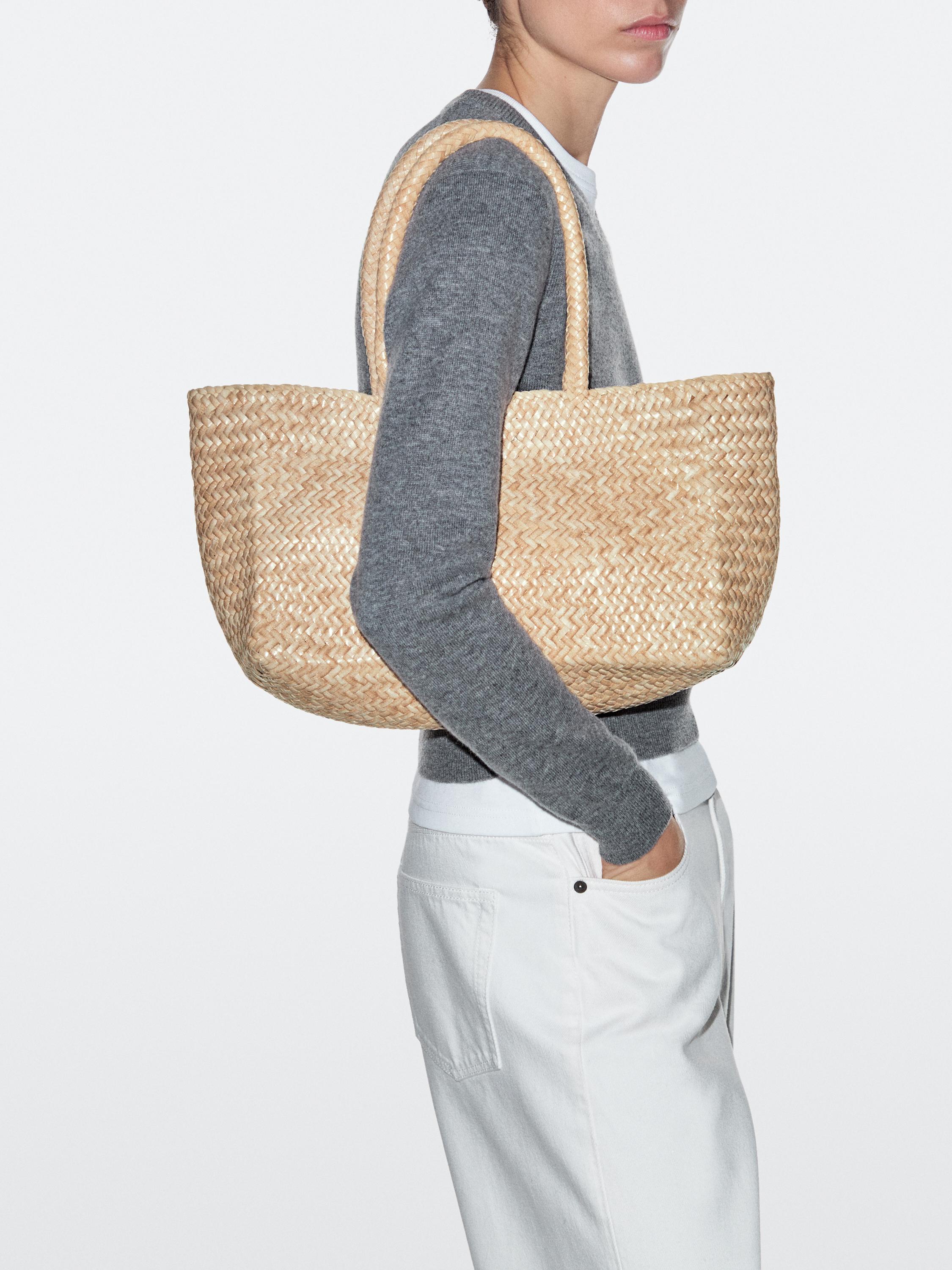 Medium braided nappa leather tote bag — CREAM