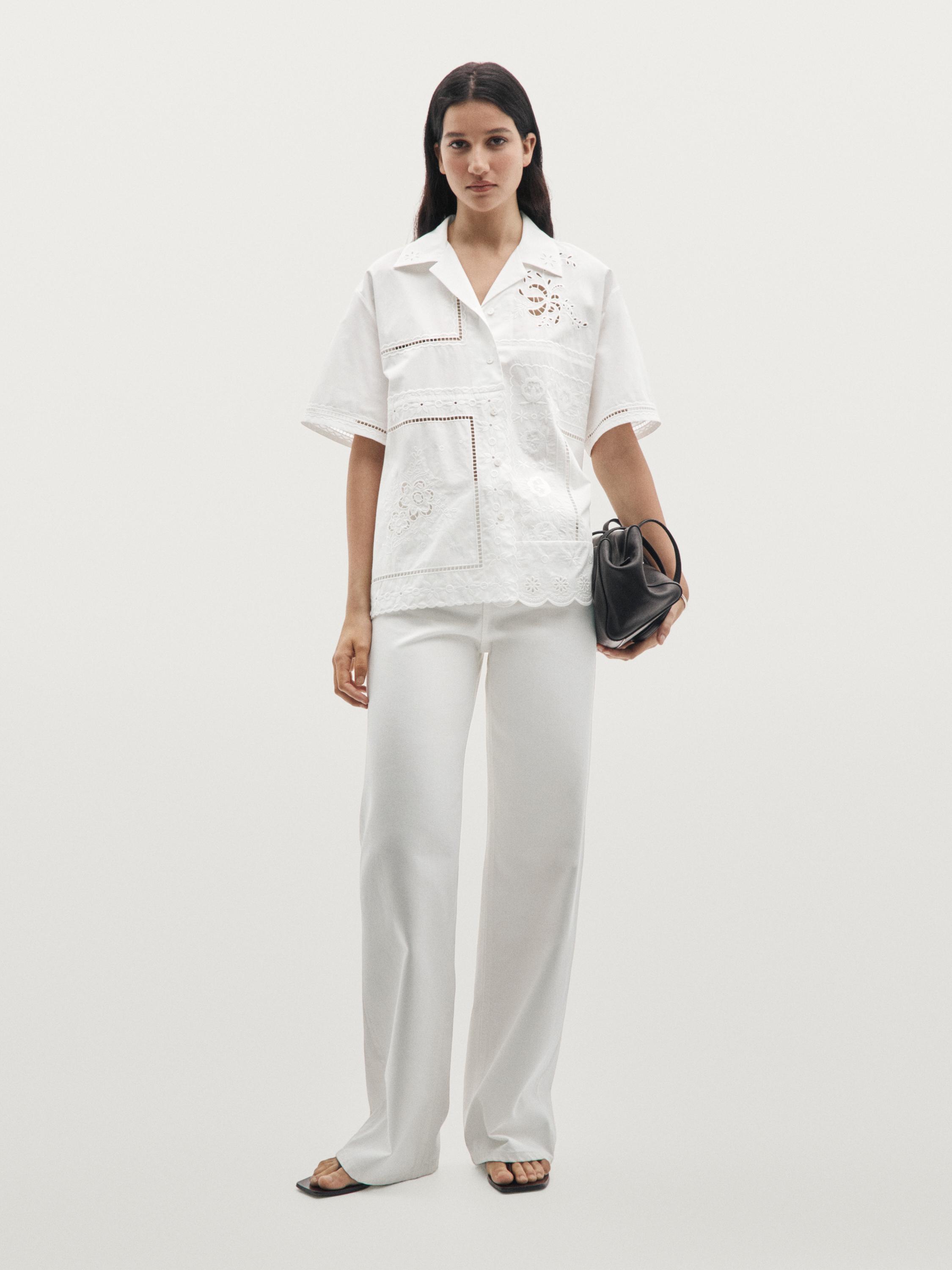 Embroidered short sleeve patchwork shirt