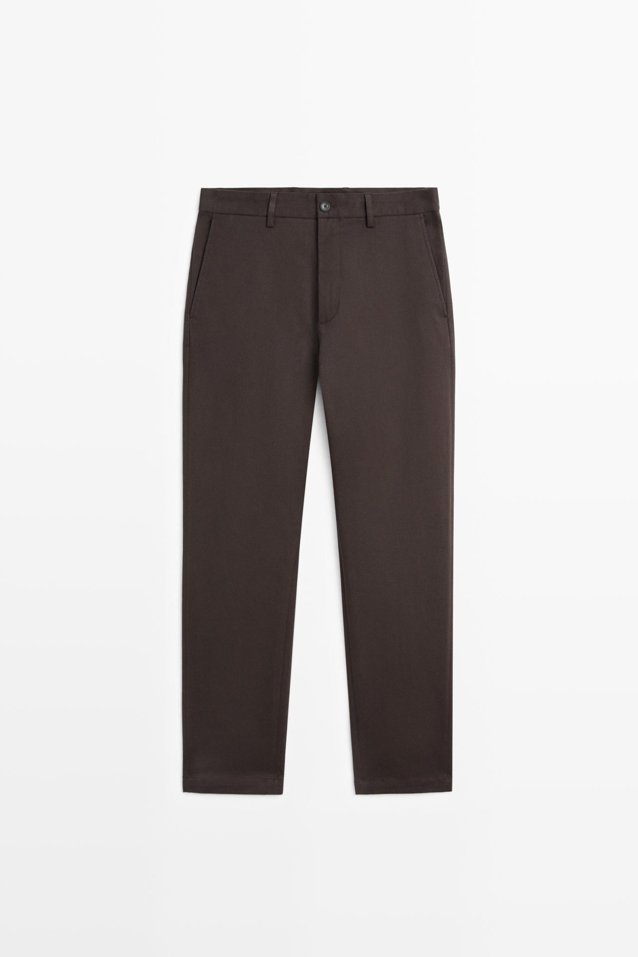 Cotton blend straight-leg pants — BROWN