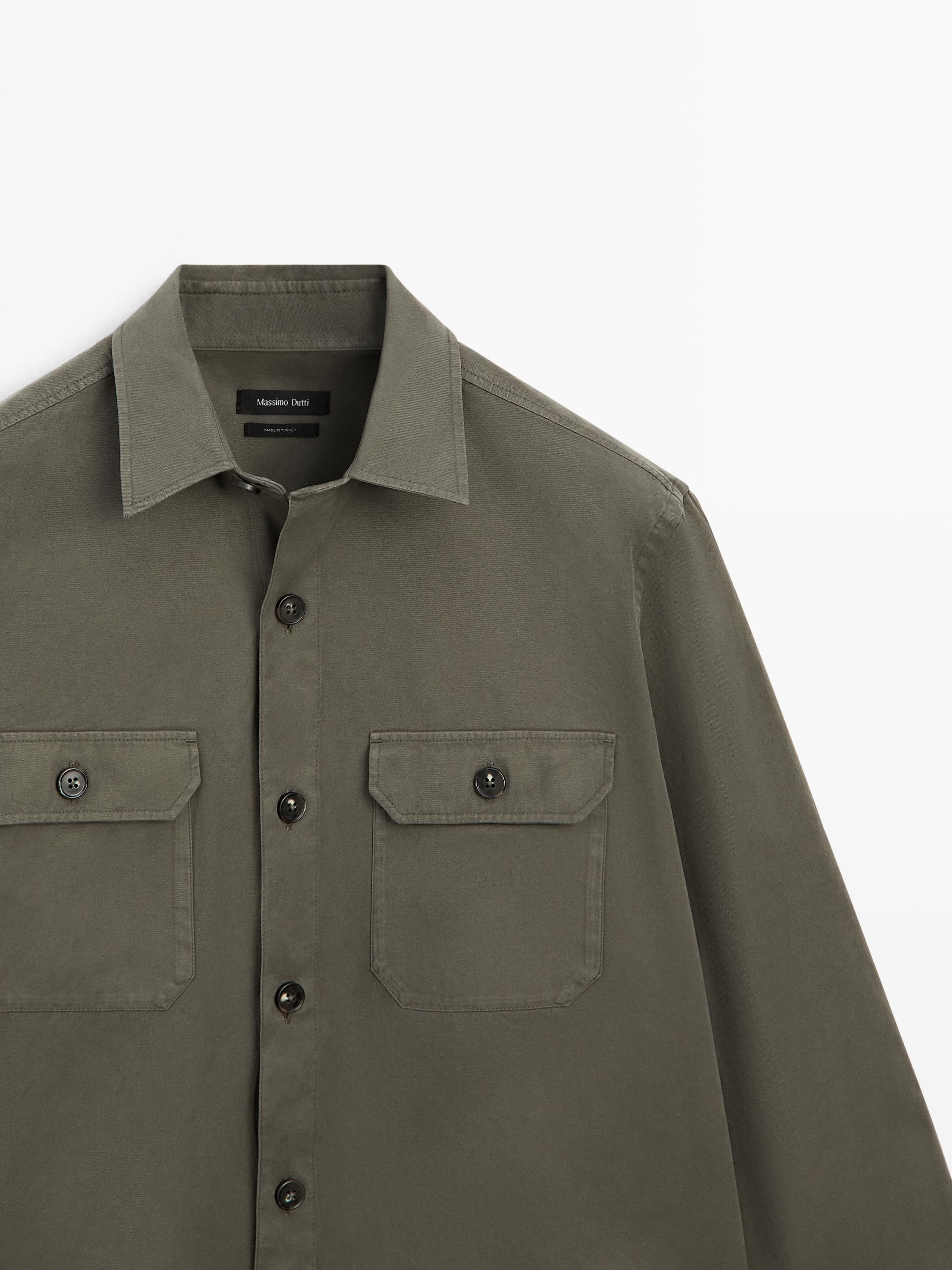Cotton overshirt with pockets — GREEN