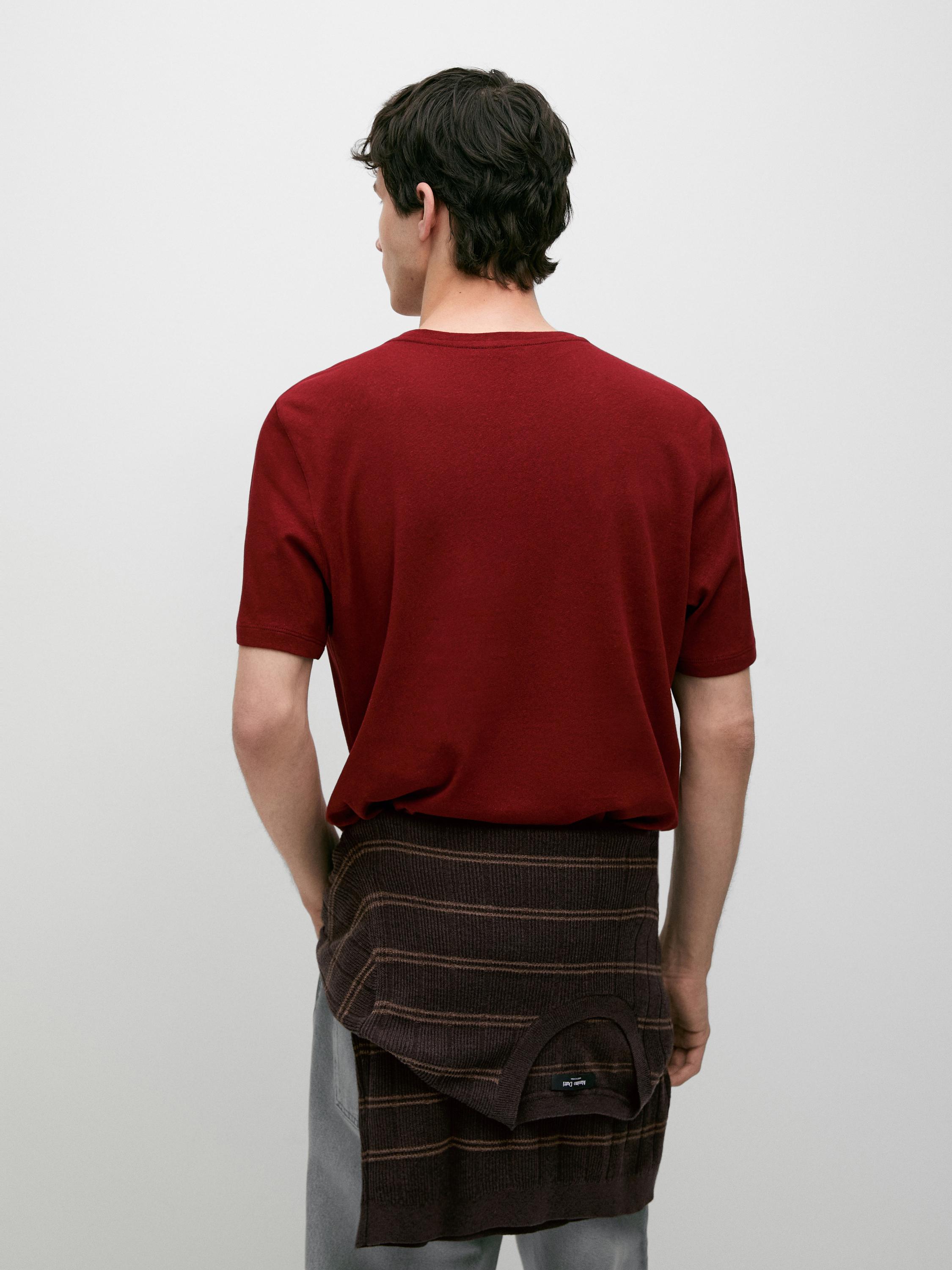 Short sleeve linen and cotton T-shirt — RED