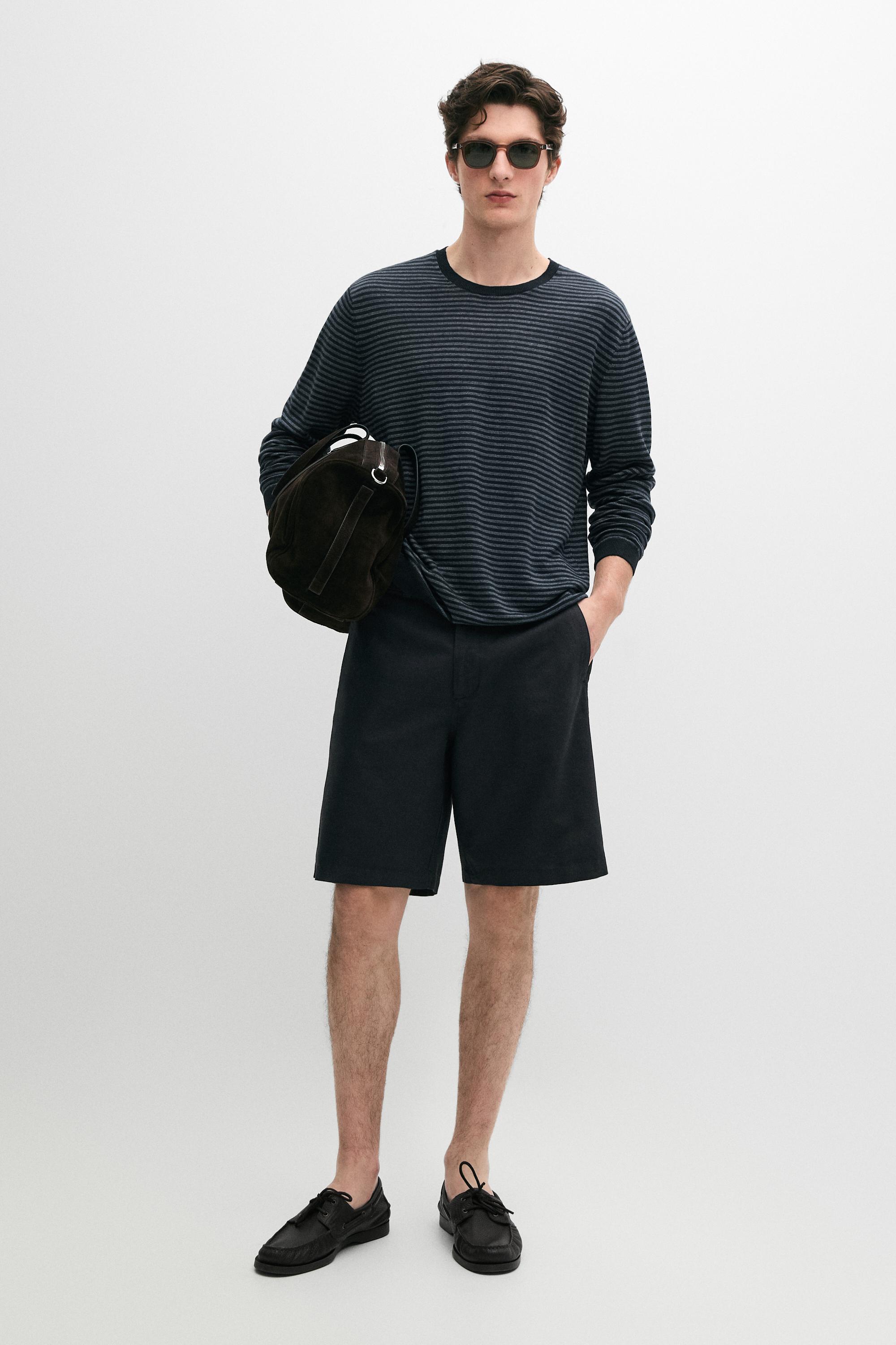 Linen blend Bermuda shorts — NAVY BLUE