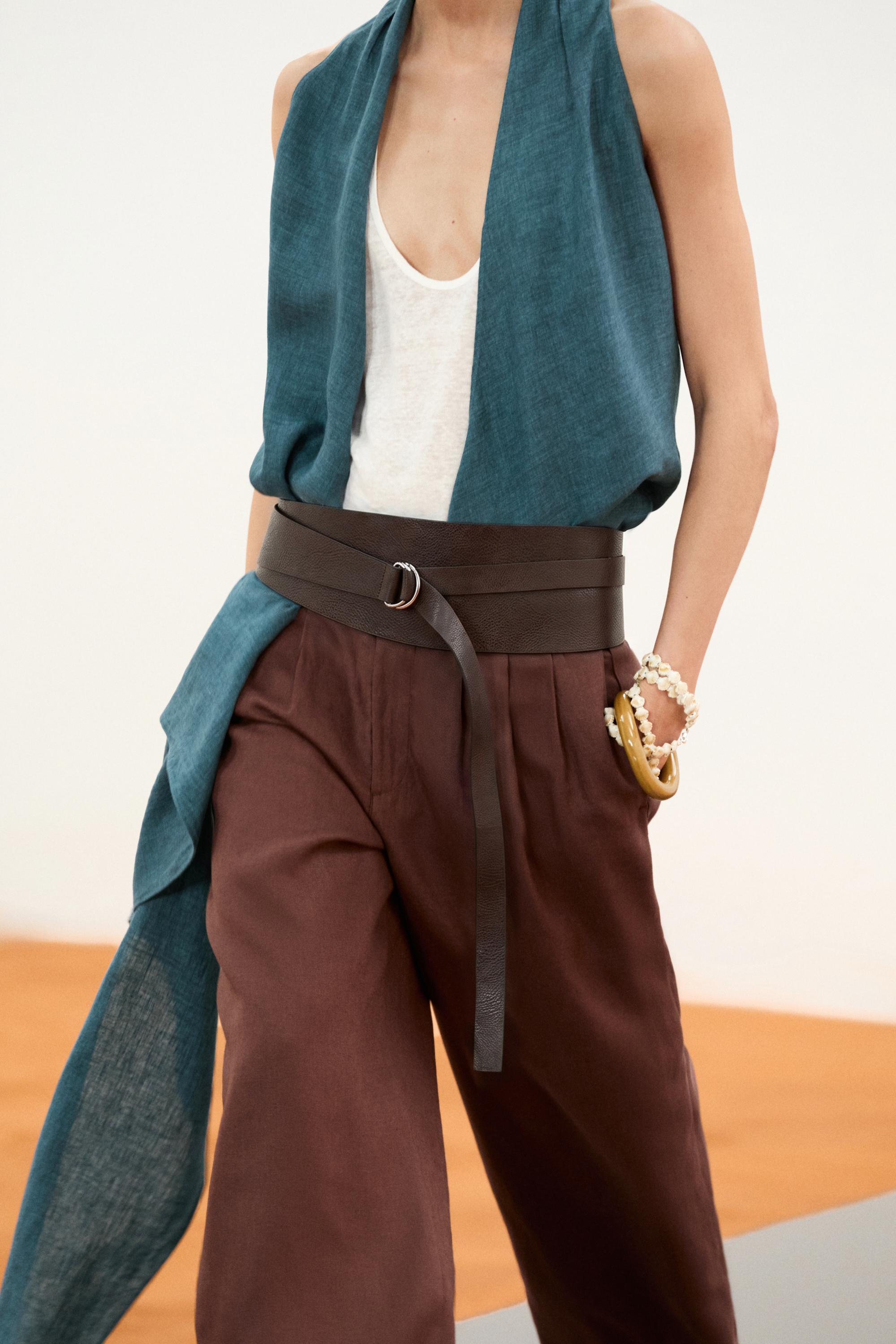 Nappa leather sash belt with buckle detail